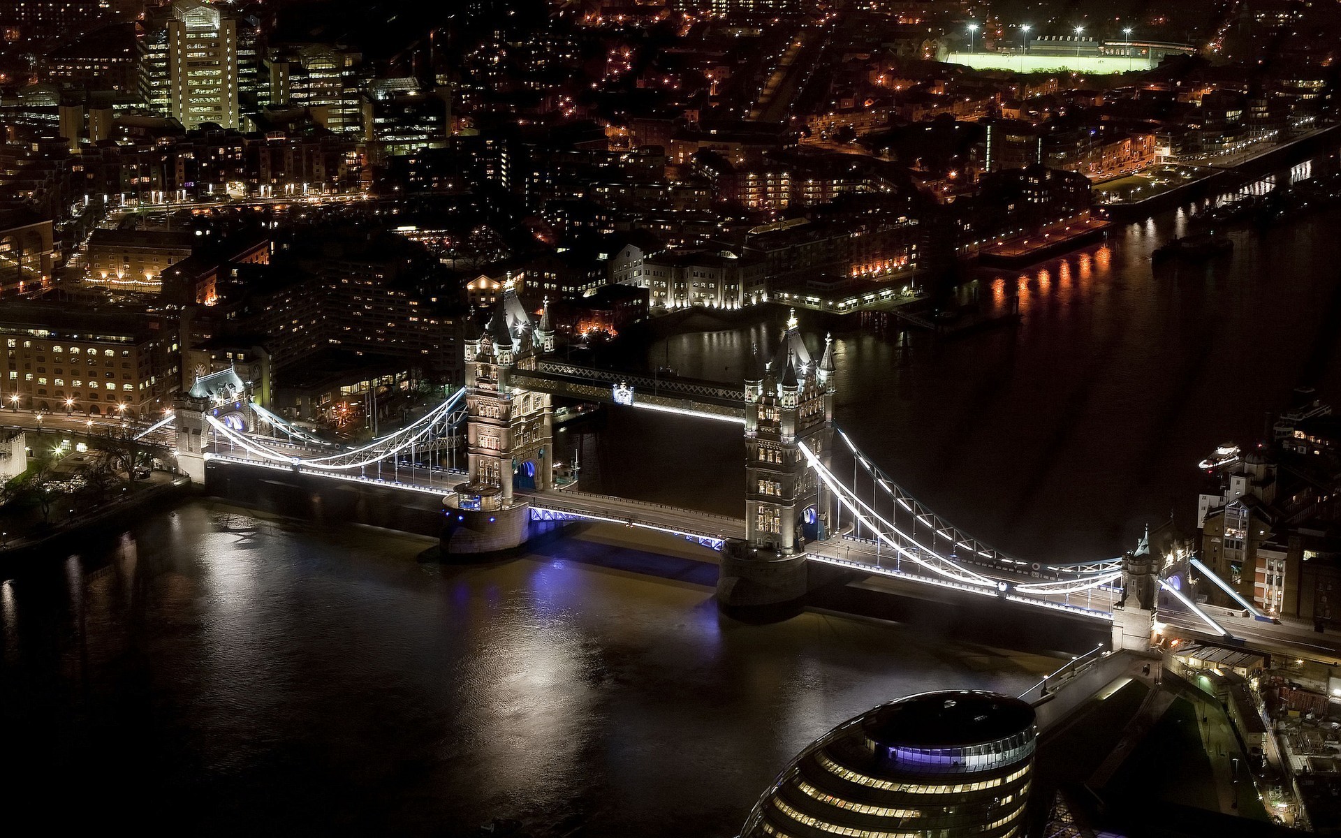 General 1920x1200 London Tower Bridge cityscape UK architecture night lights landmark England Europe aerial view low light River Thames river city lights water