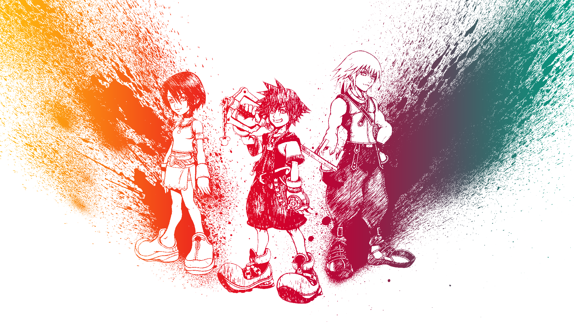 Anime 1920x1080 Kingdom Hearts Sora (Kingdom Hearts) Riku Kairi Keyblade video games video game art