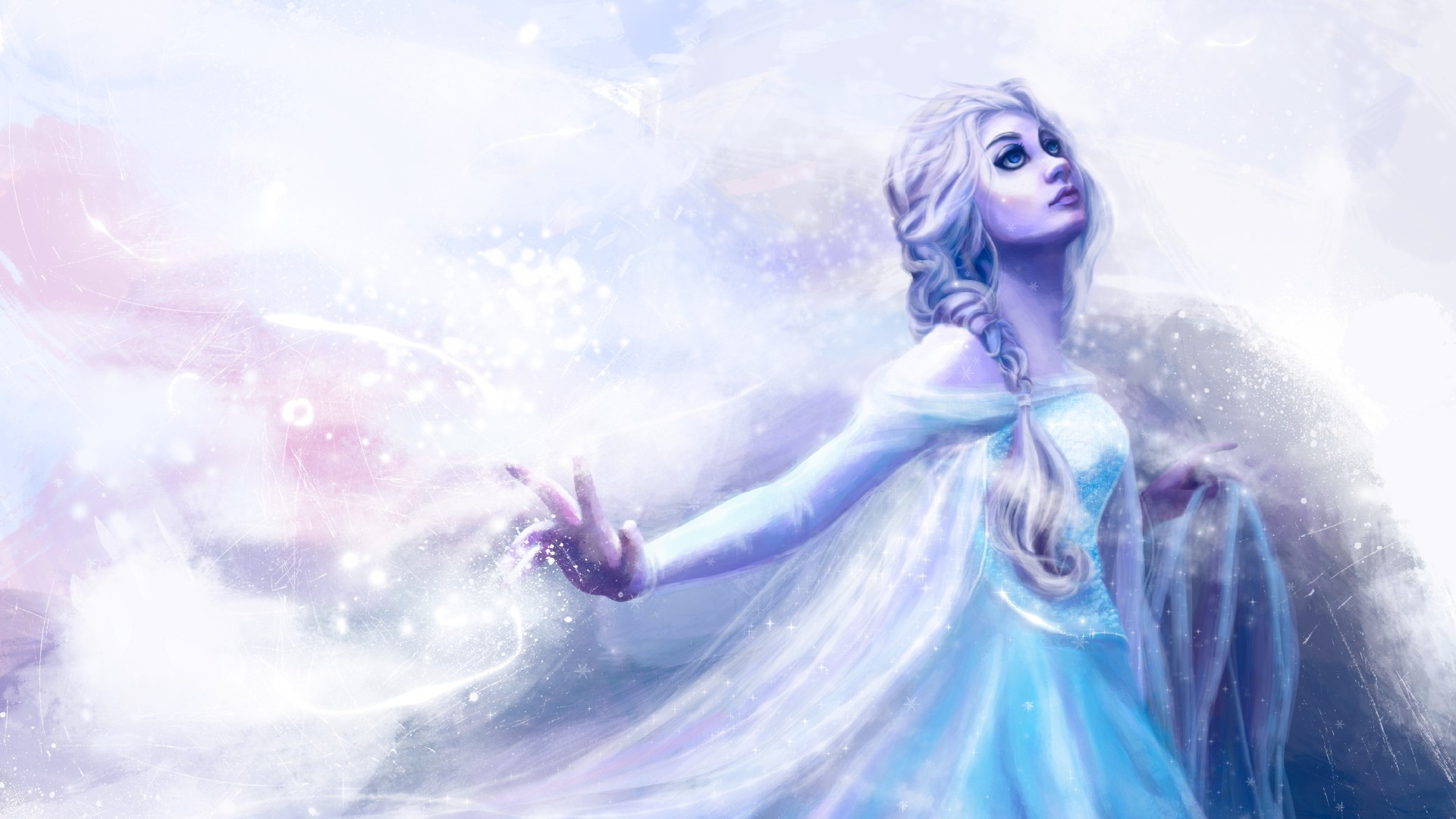 General 1920x1080 Elsa Frozen (movie) artwork fantasy art fantasy girl women long hair dress blue dress looking up