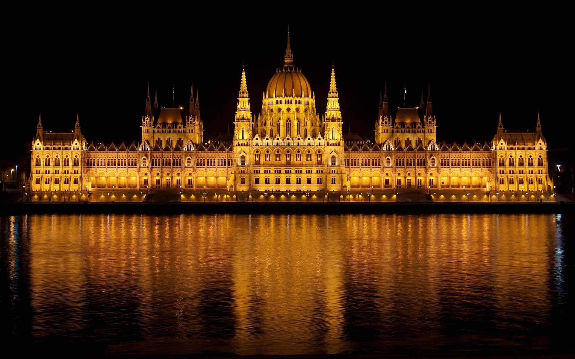 General 1920x1200 building Budapest Hungary Hungarian Parliament Building architecture water river night lights