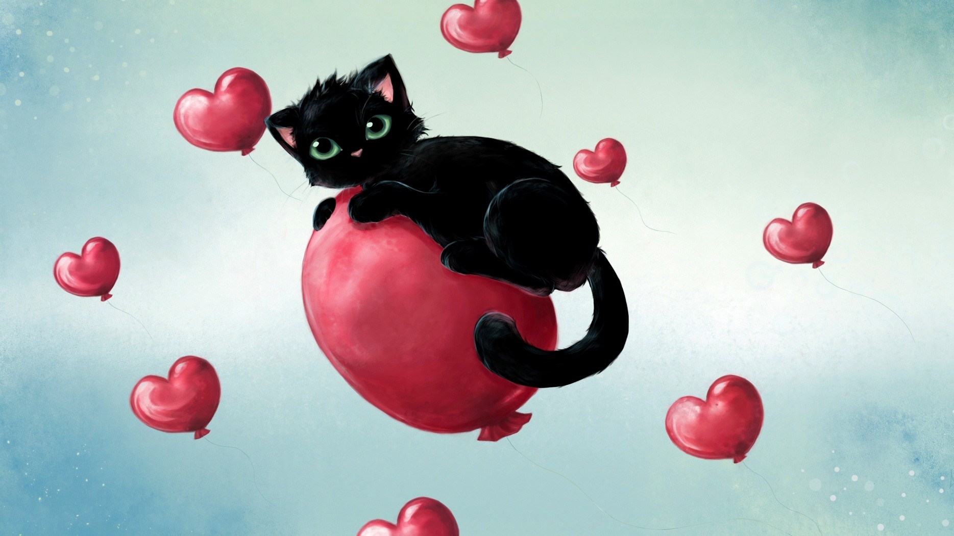 General 1869x1051 cats balloon black cats artwork animals heart (design) mammals gradient simple background