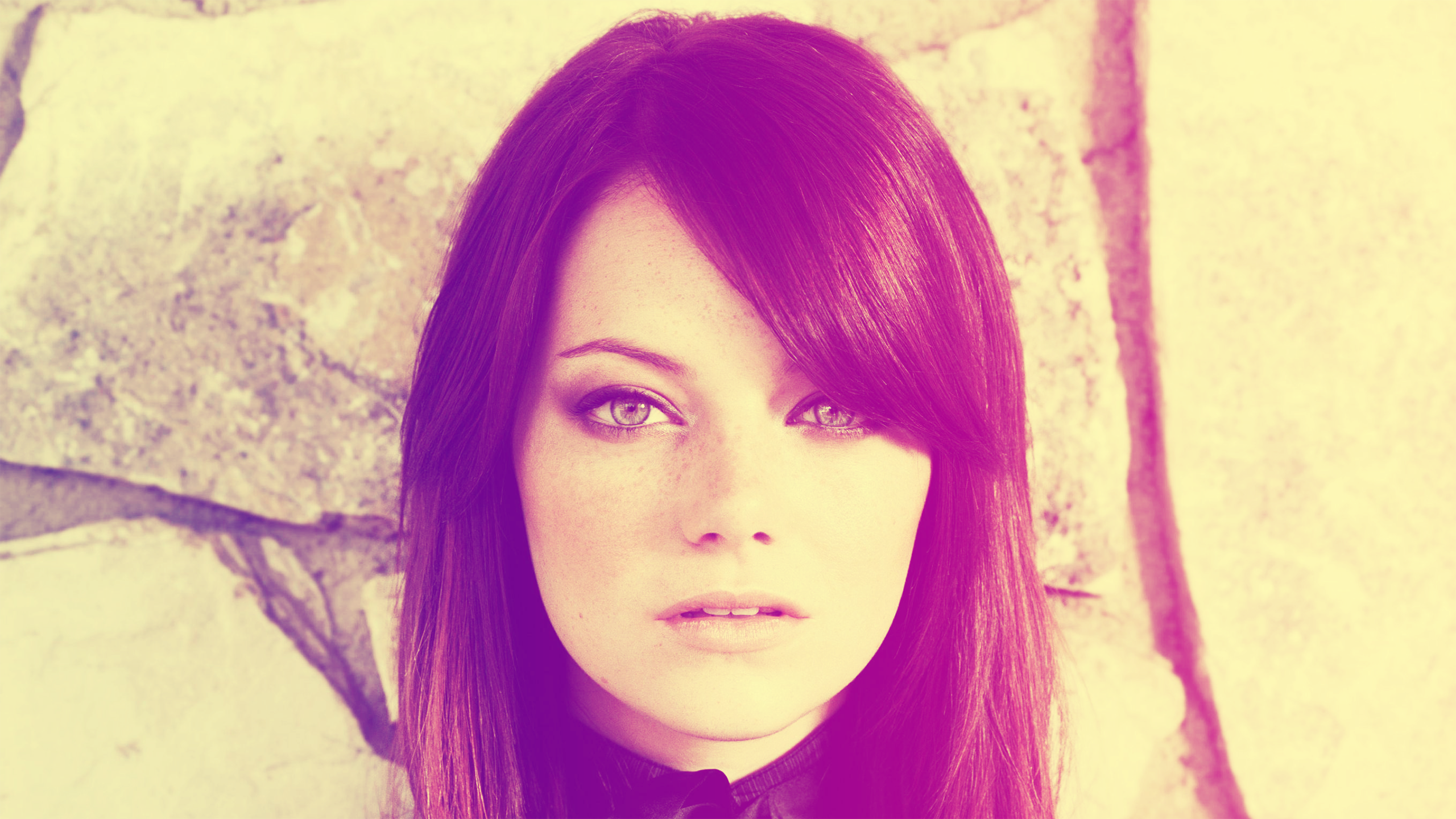 People 2560x1440 Emma Stone women actress face celebrity portrait straight hair looking at viewer photo manipulation