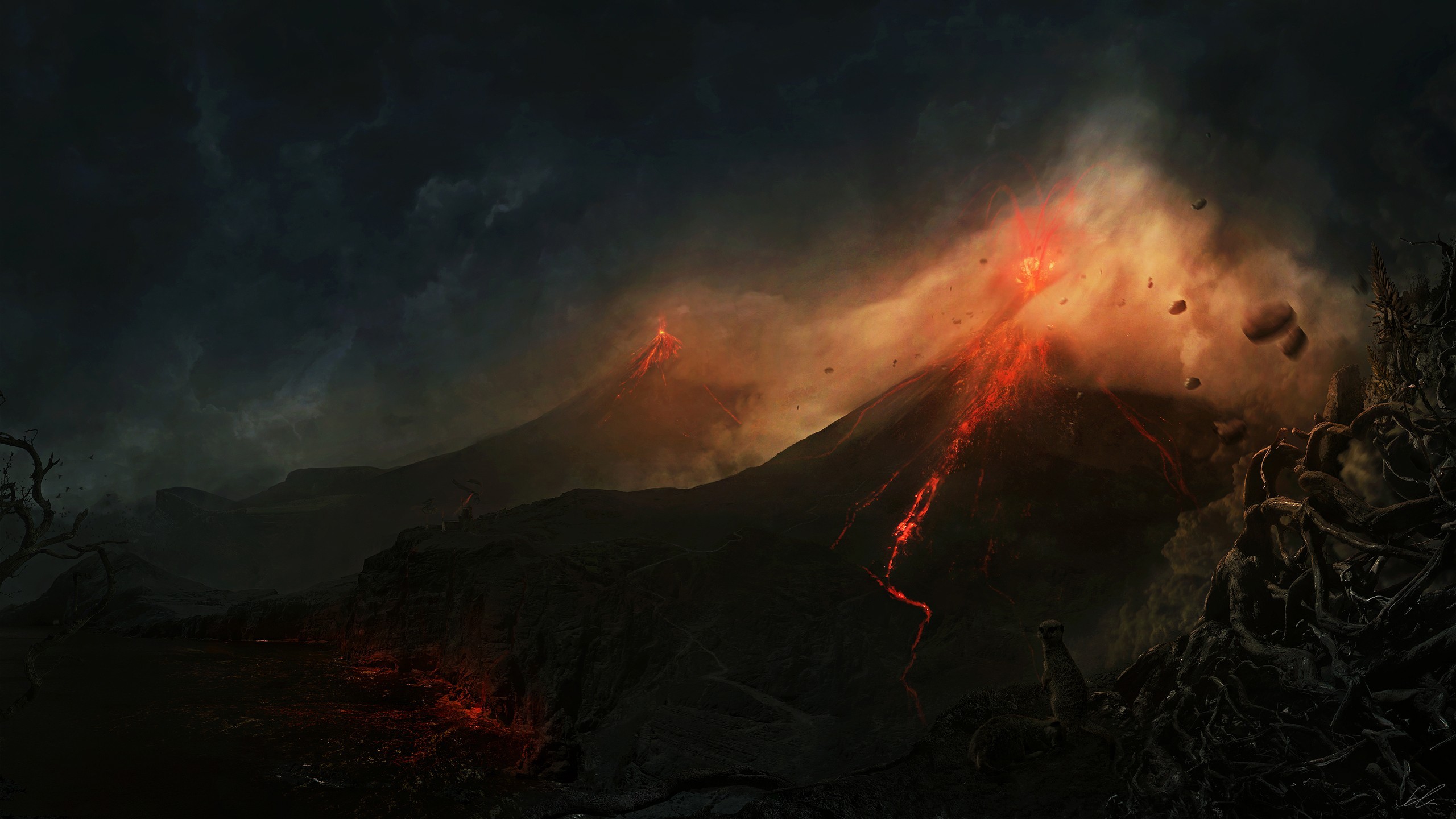 General 2560x1440 landscape volcano nature artwork lava Desktopography