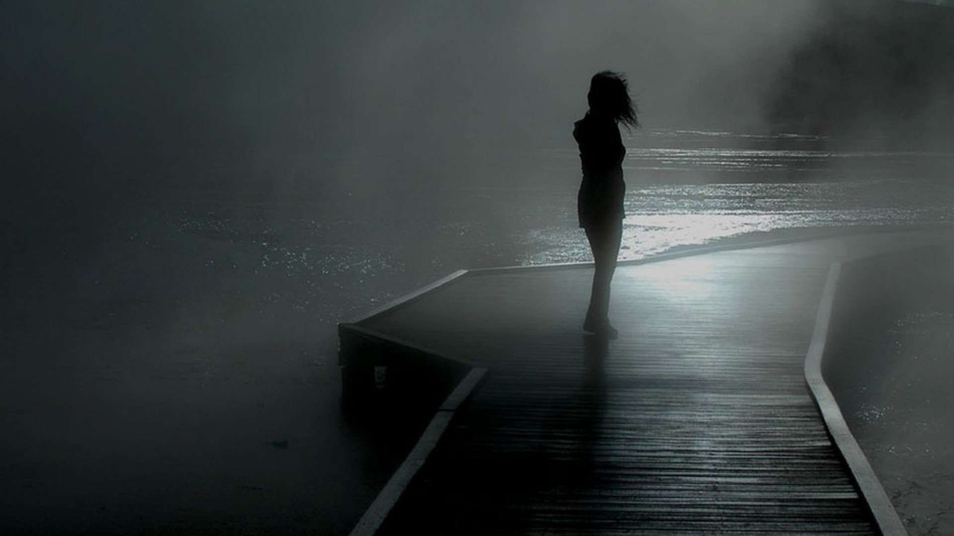 General 1920x1080 mist night dark women alone women outdoors outdoors water