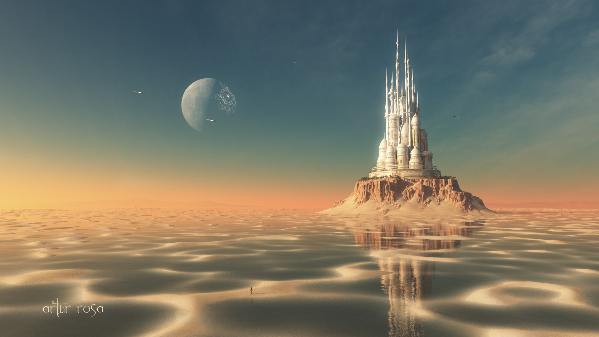 General 1920x1080 fantasy art sky futuristic science fiction planet building Artur Rosa digital art