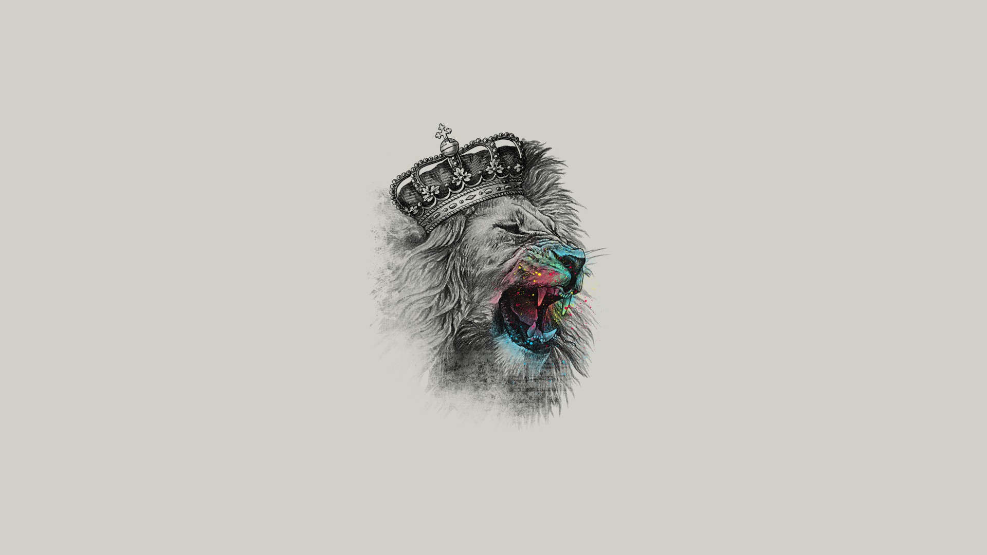 General 1920x1080 fantasy art king lion crown selective coloring simple background animals mammals minimalism gray background
