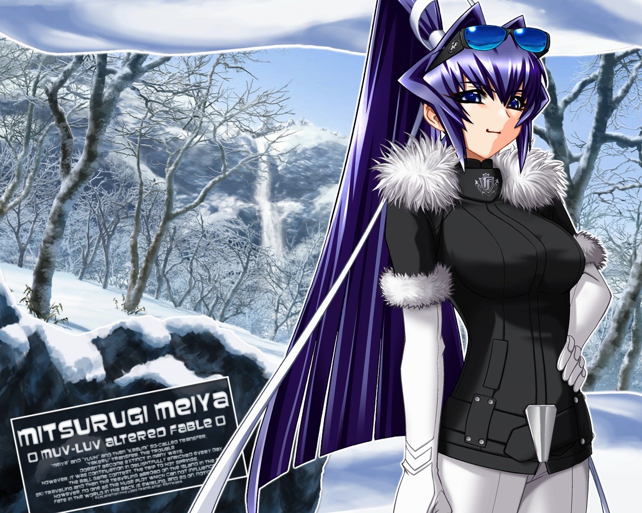 Anime 1280x1024 anime purple Muv-Luv anime girls purple hair winter trees snow blue eyes standing women with shades sunglasses