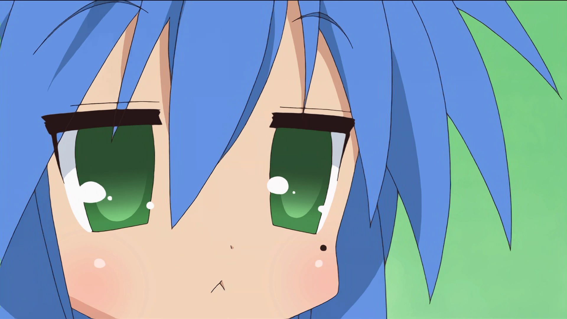 Anime 1920x1080 green eyes blue hair anime girls anime Izumi Konata Lucky Star