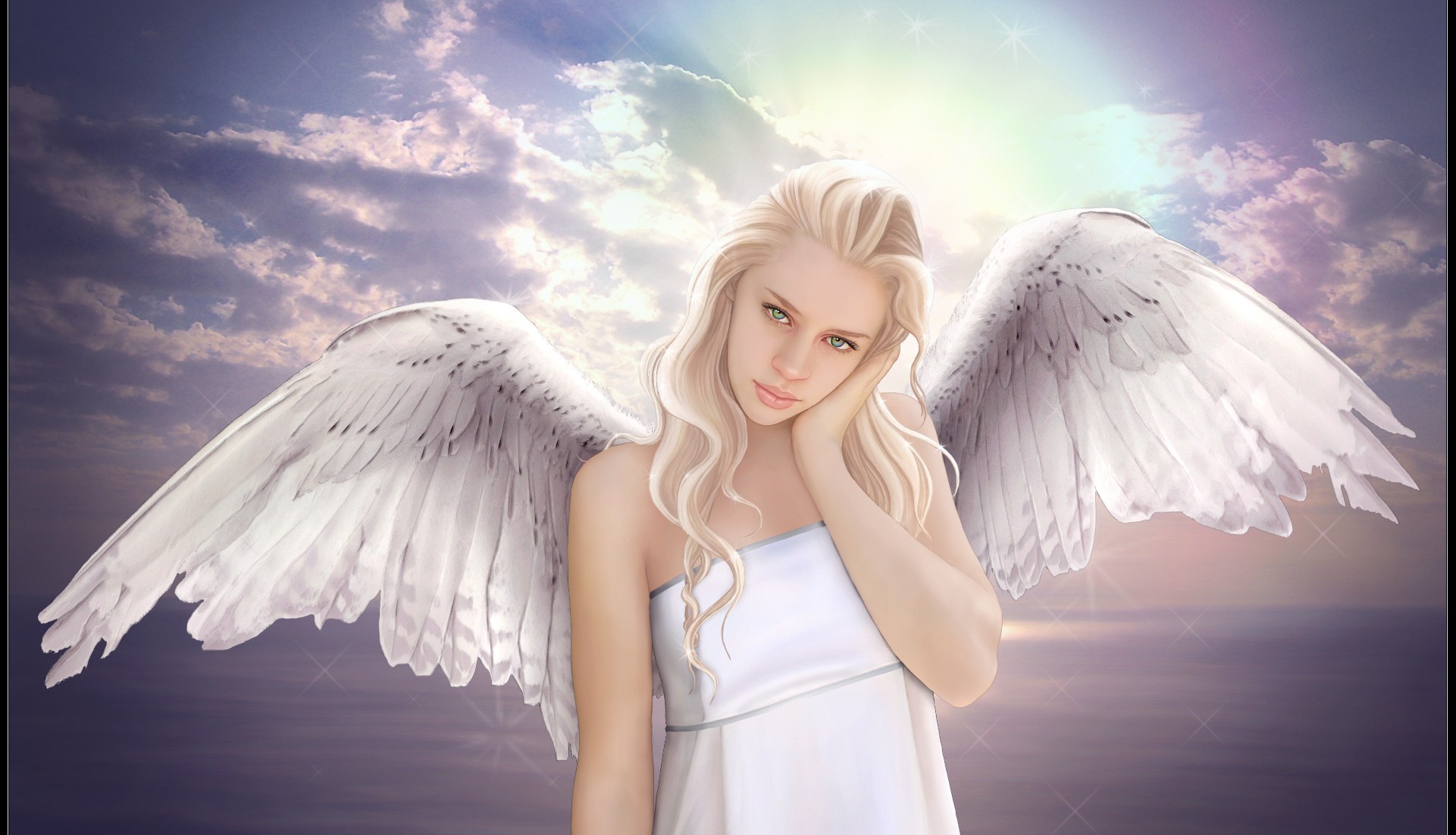 General 1921x1102 wings fantasy girl angel sky blonde fantasy art looking at viewer women