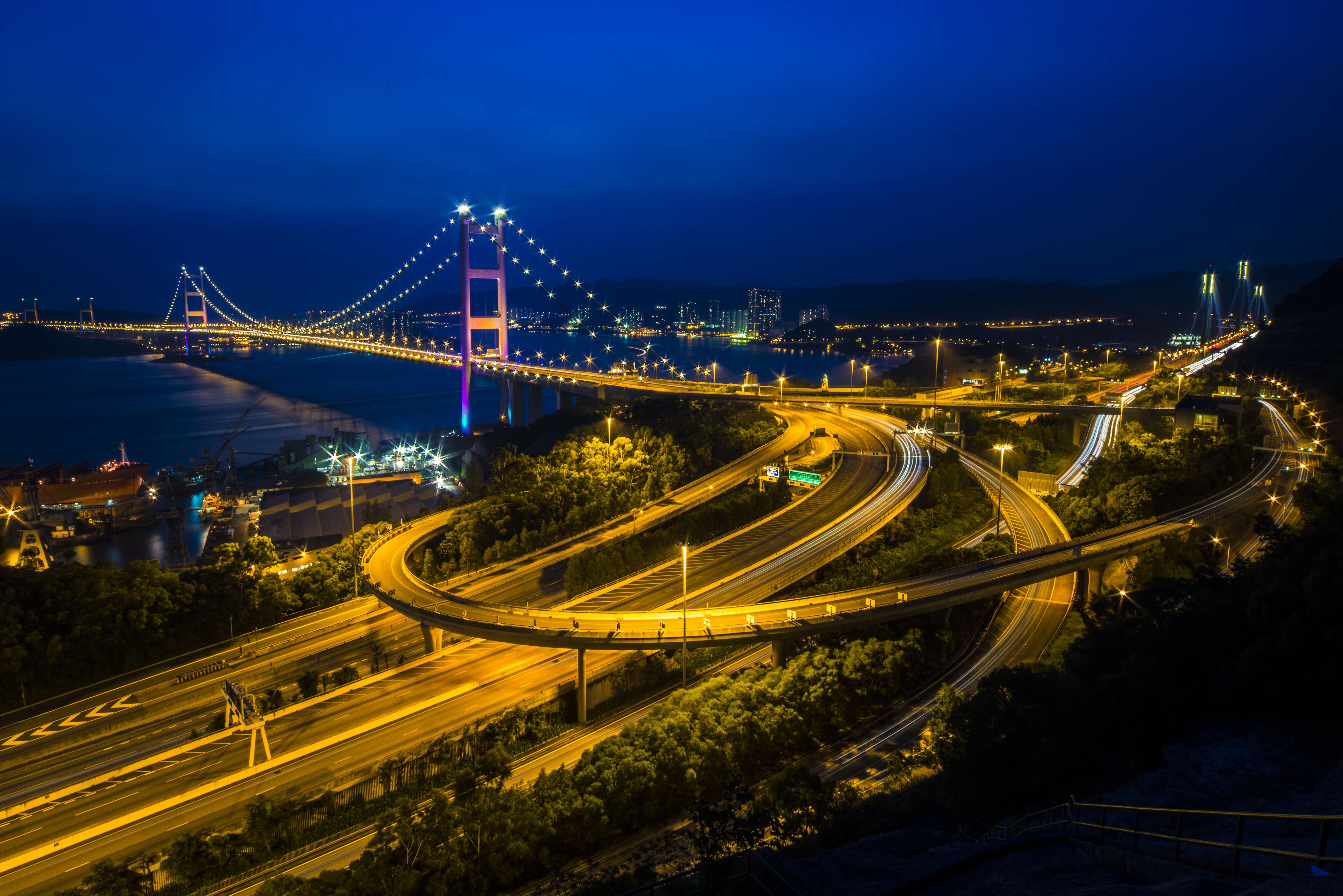 General 6721x4485 cityscape bridge long exposure road intersections night sky interchange China Asia