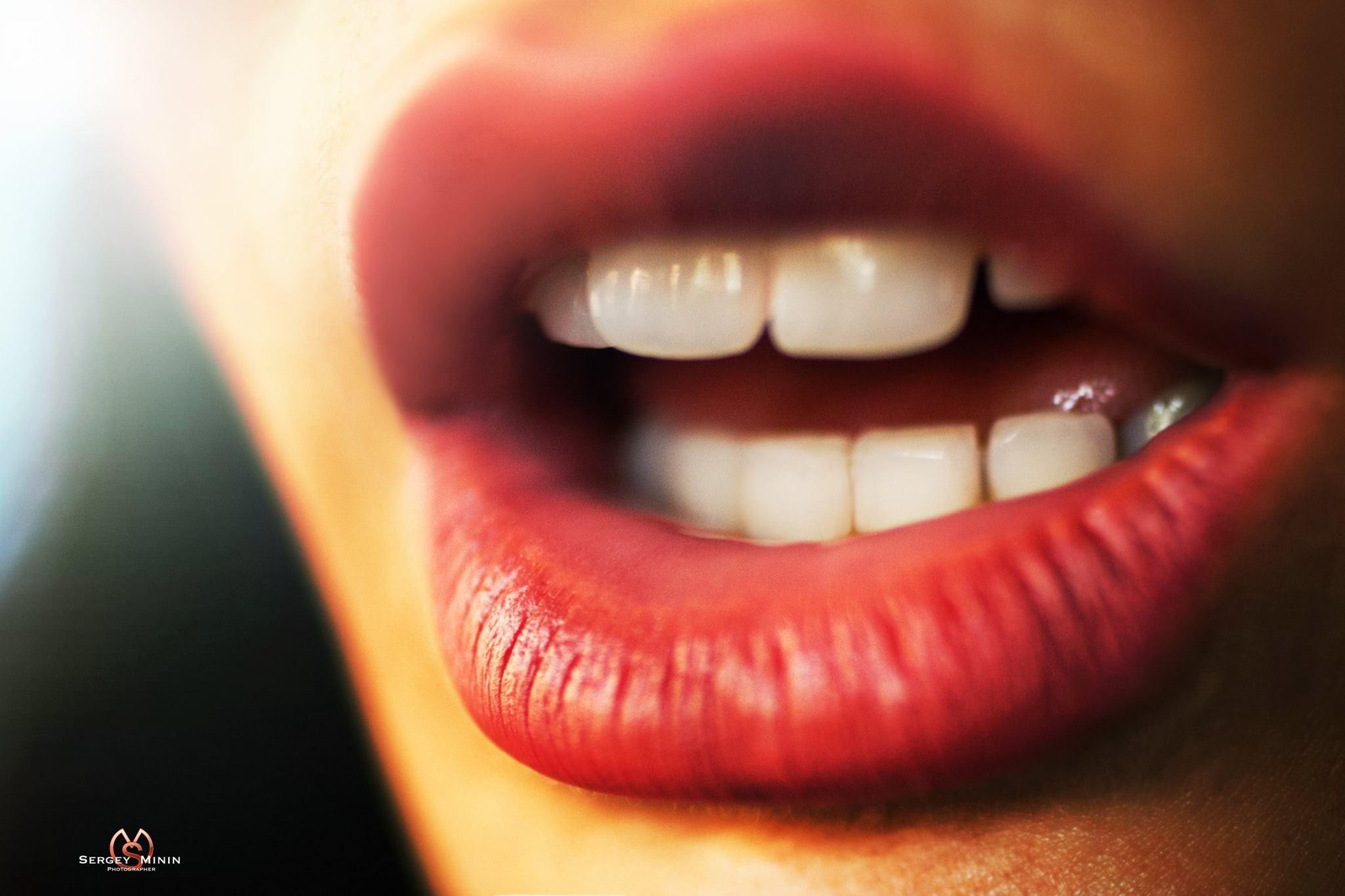 People 2048x1365 open mouth women mouth macro closeup teeth red lipstick Sergey Minin model