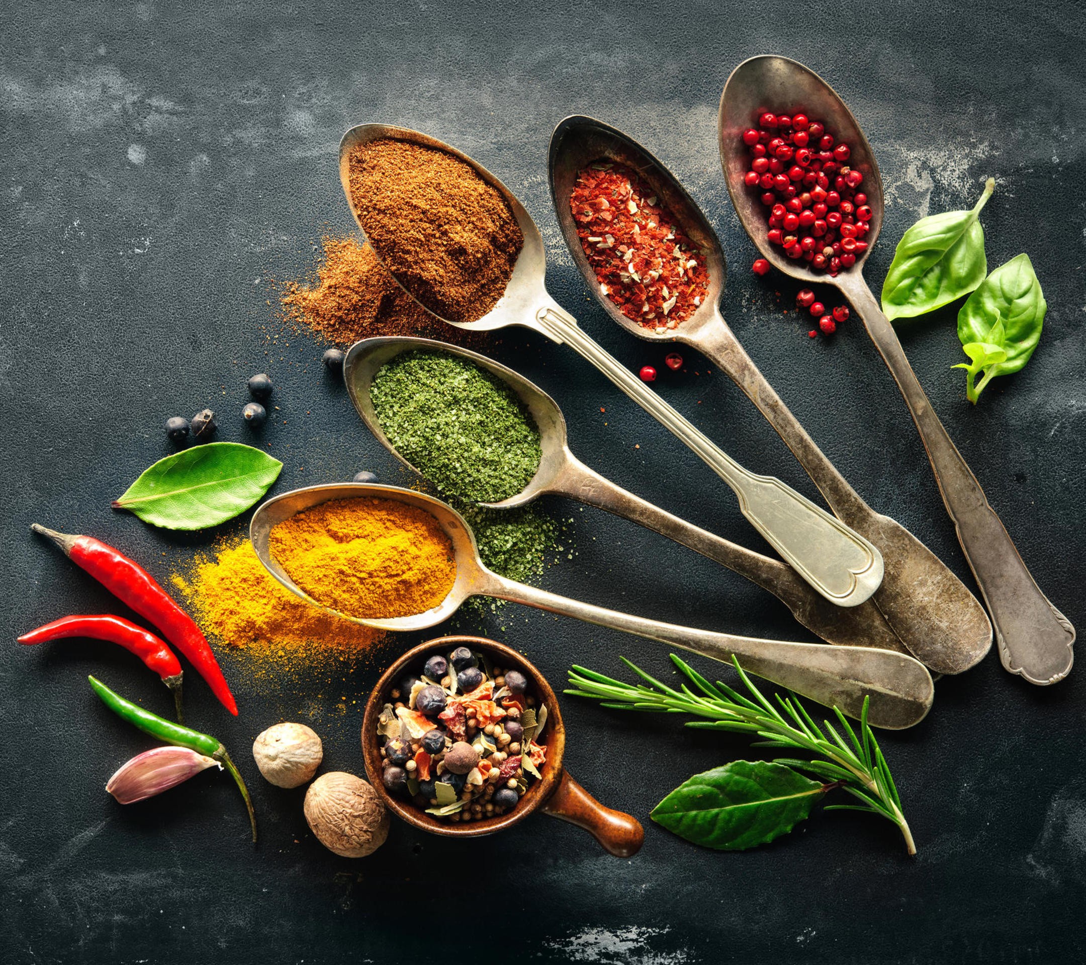 General 2160x1919 colorful spoon spices food still life