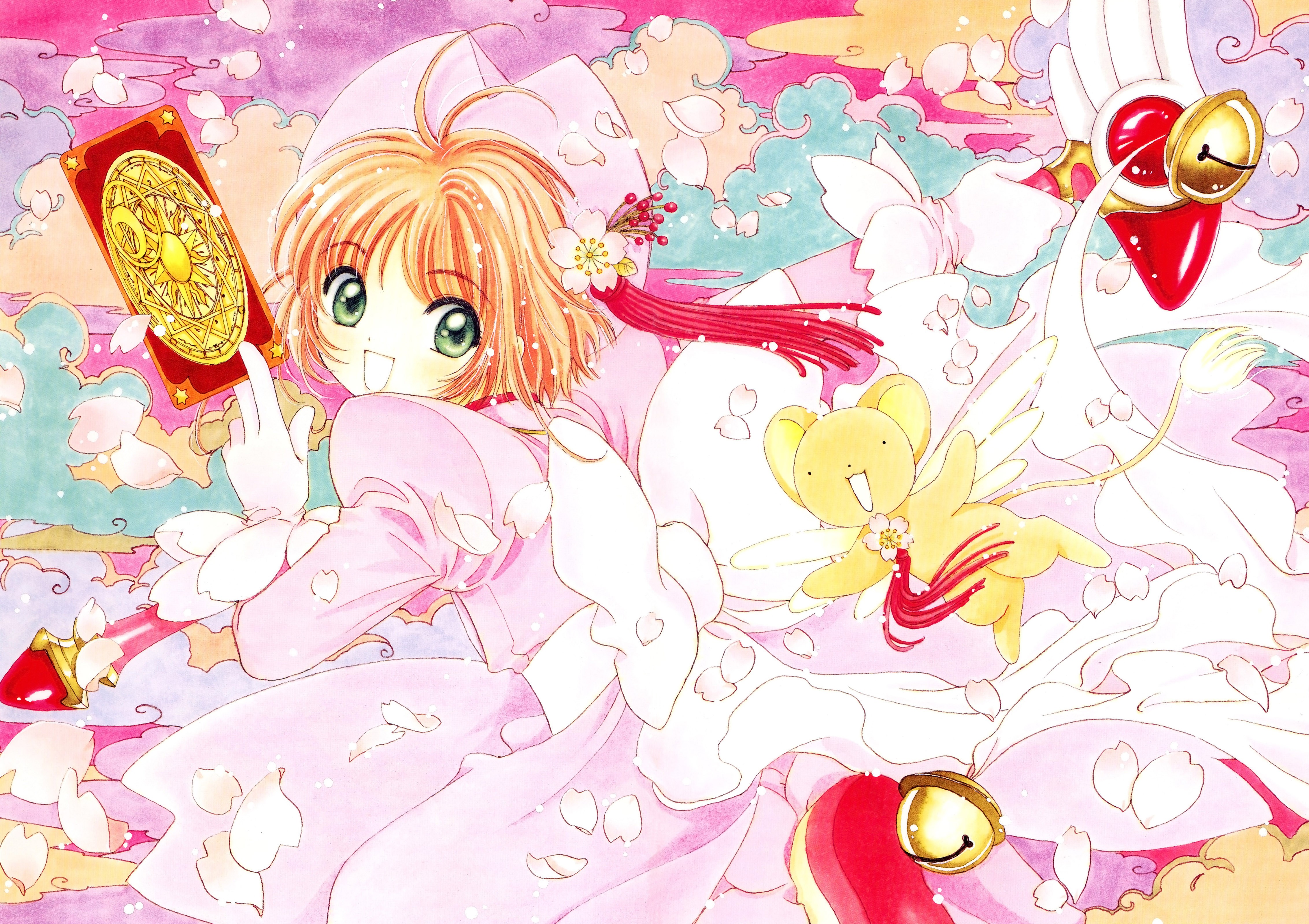 Anime 4529x3198 Kinomoto Sakura Cardcaptor Sakura CLAMP anime colorful blonde green eyes anime girls