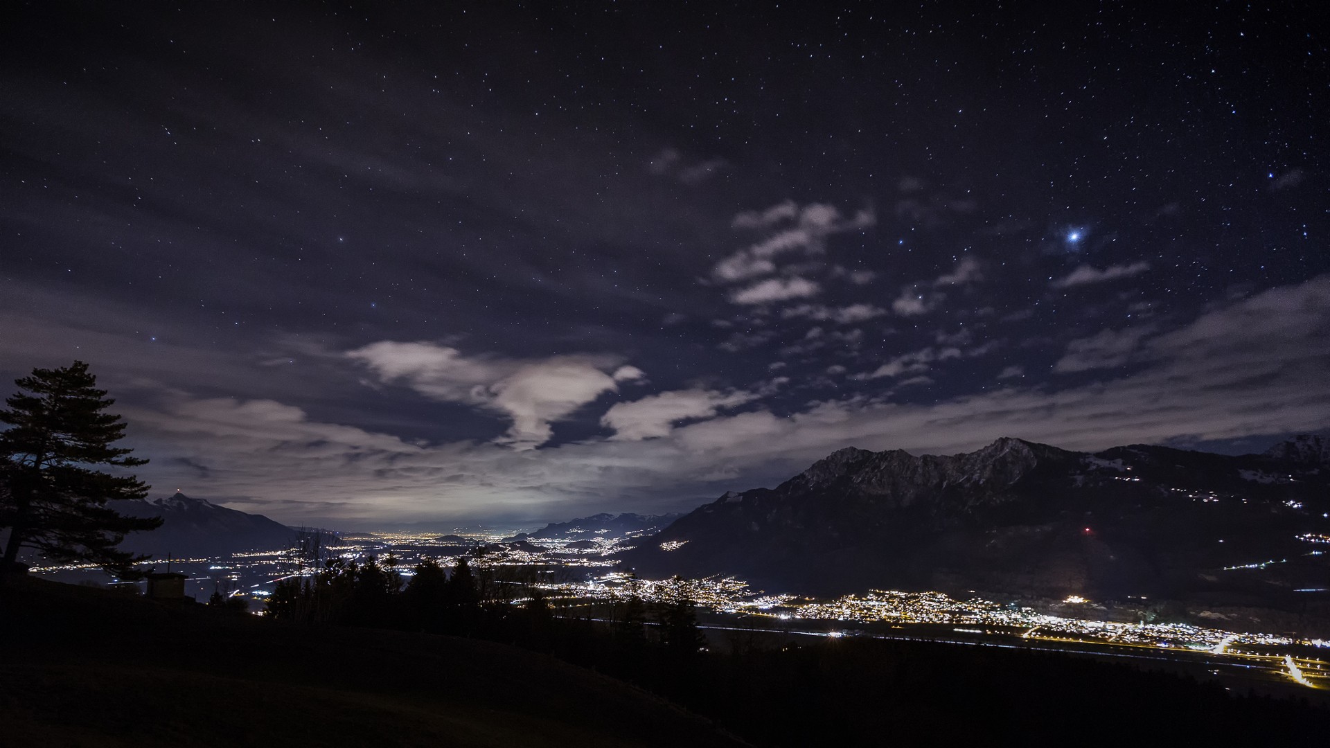 General 1920x1080 night Switzerland stars mountains landscape city lights cityscape sky dark outdoors low light