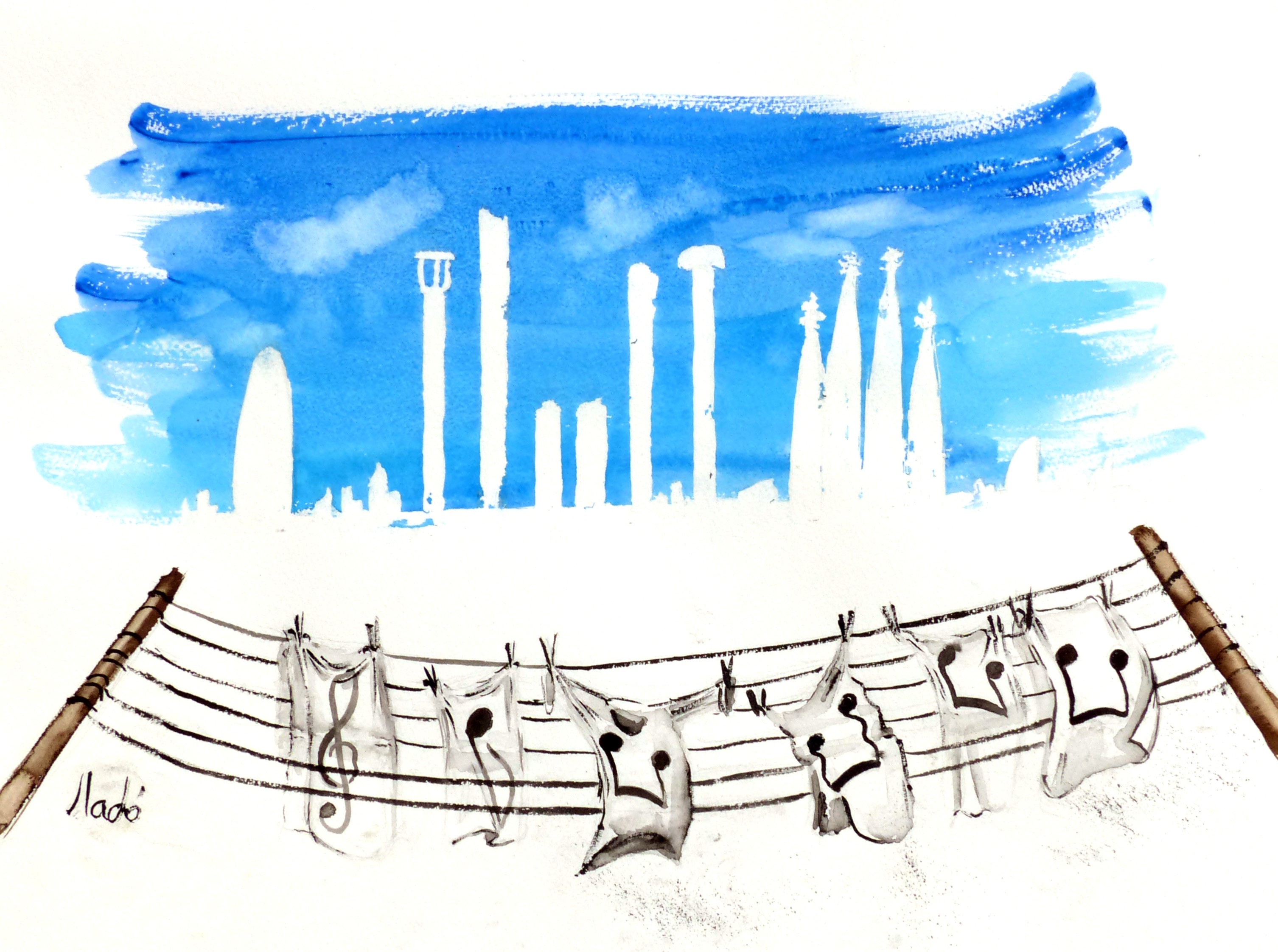 General 3012x2244 watercolor musical notes city laundry blue music white background DeviantArt digital art simple background