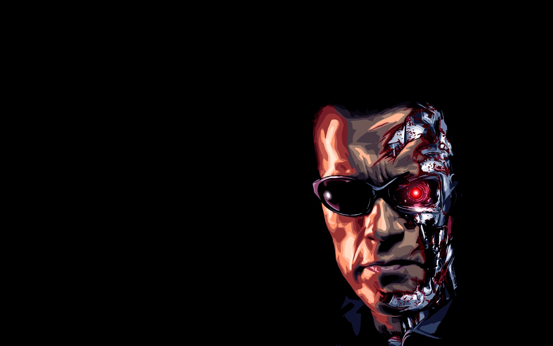 General 1920x1200 artwork Terminator movies cyborg Arnold Schwarzenegger men machine simple background red eyes blood sunglasses face actor