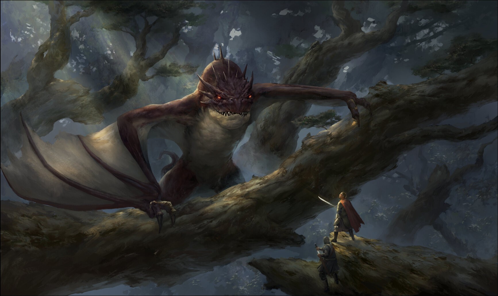 General 1733x1032 fantasy art Wyvern creature forest trees