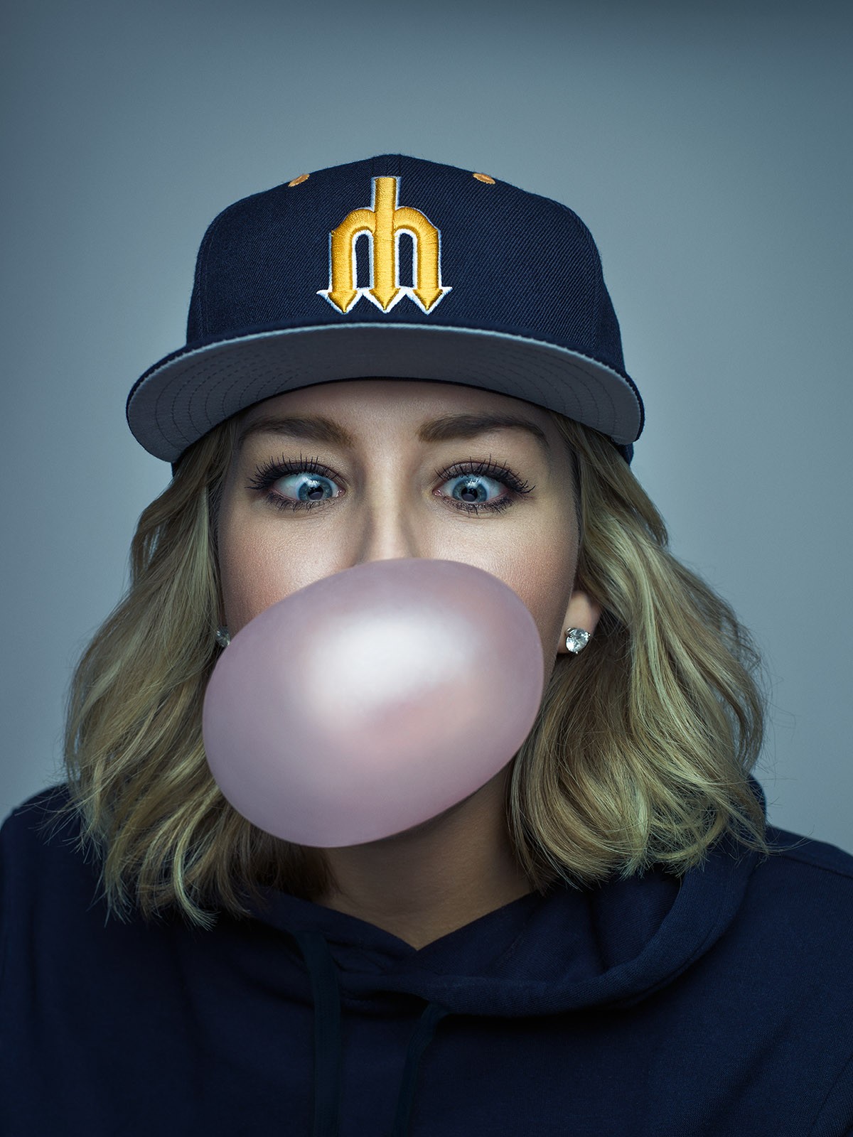 People 1200x1600 women blonde bubble gum Charissa Thompson food sweets simple background women indoors indoors hat women with hats