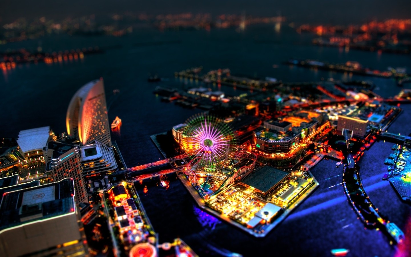 General 1440x900 cityscape lights blurred building bridge HDR depth of field Yokohama Japan Asia