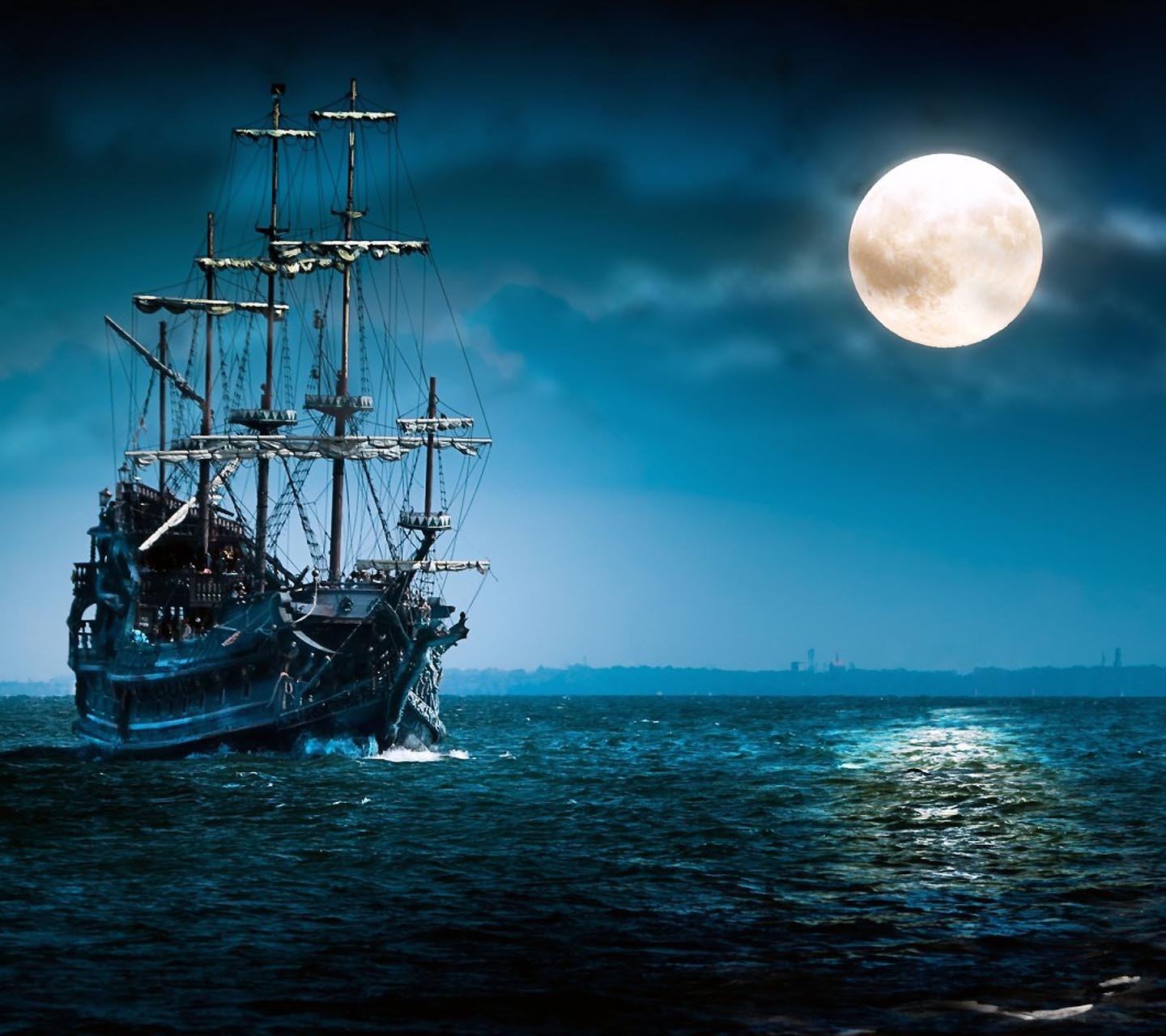 General 1440x1280 fantasy art Moon digital art ship vehicle sea rigging (ship)