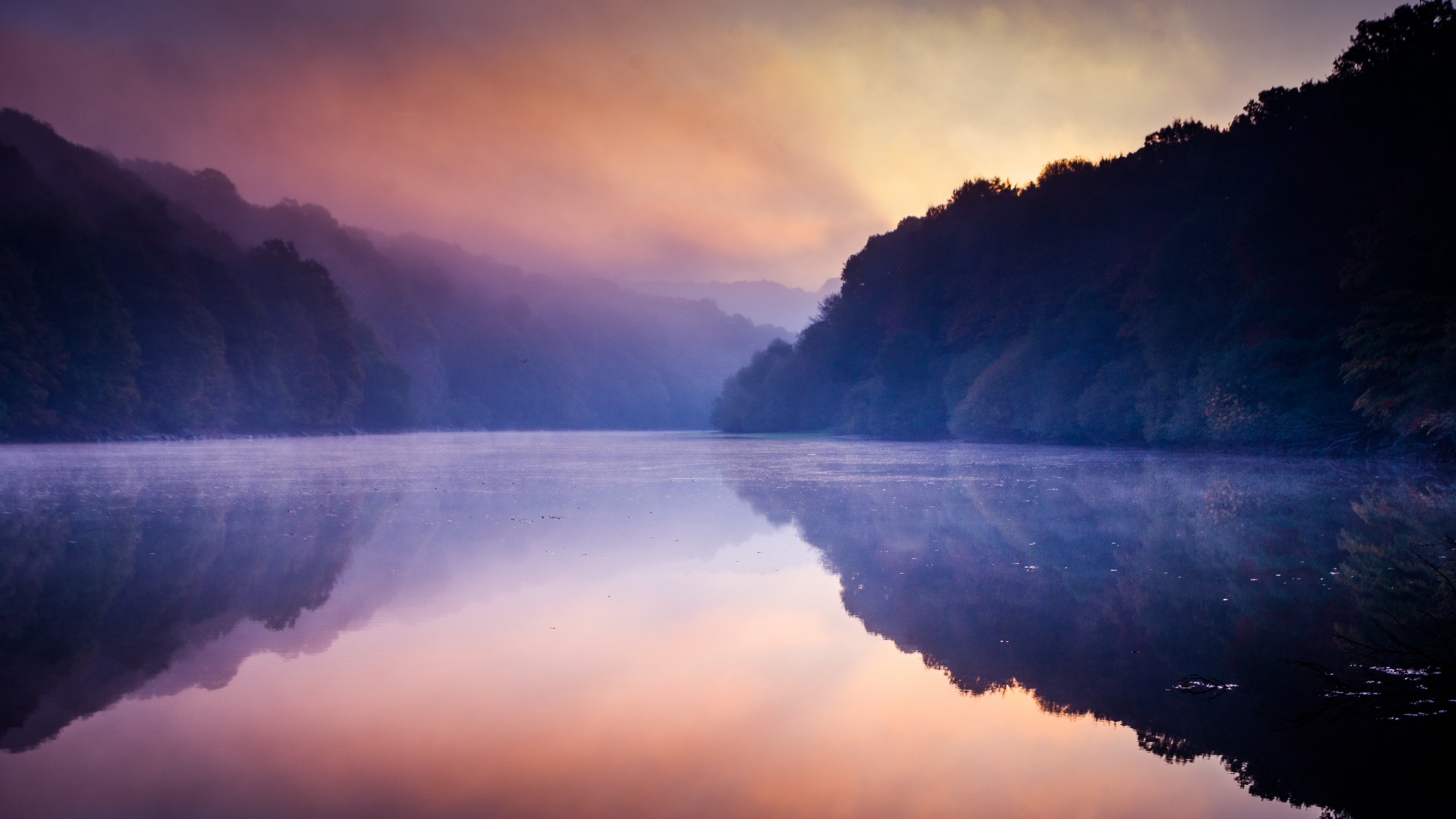 General 1920x1080 landscape nature mist lake reflection calm waters evening
