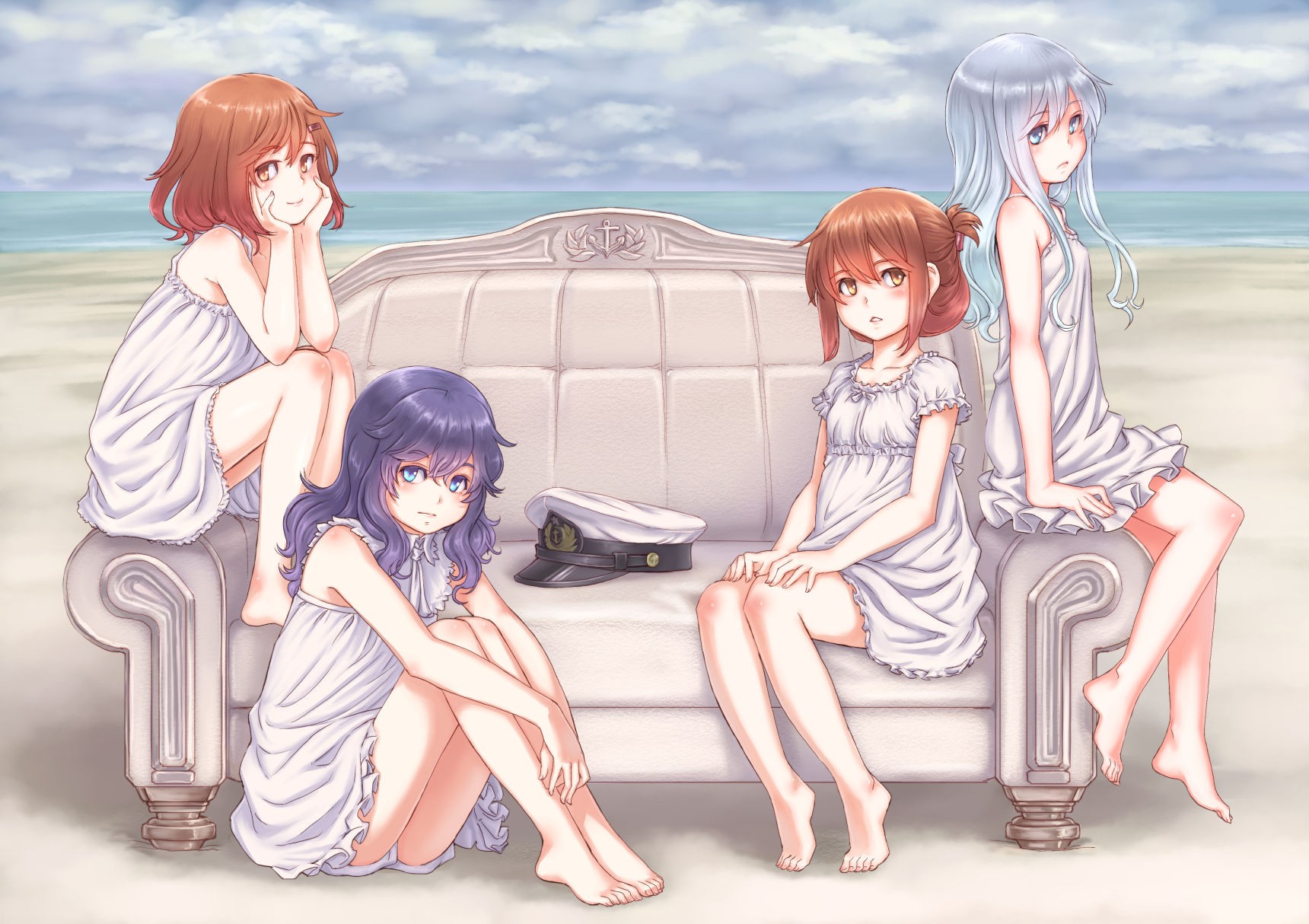Group Of Women Sitting Legs Barefoot Anime Girls Kantai Collection