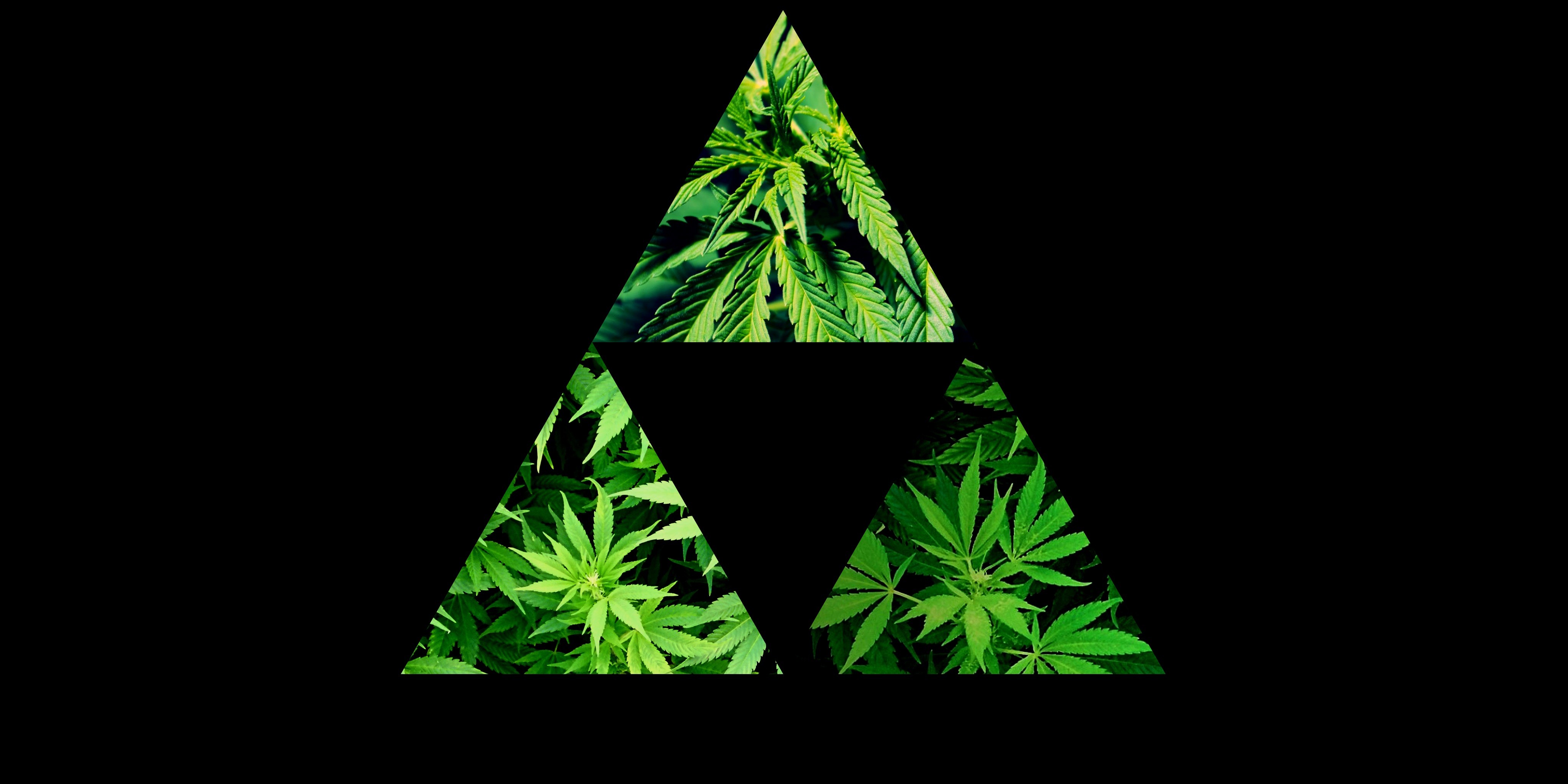 General 4096x2048 Triforce cannabis triangle minimalism drugs black background plants digital art simple background