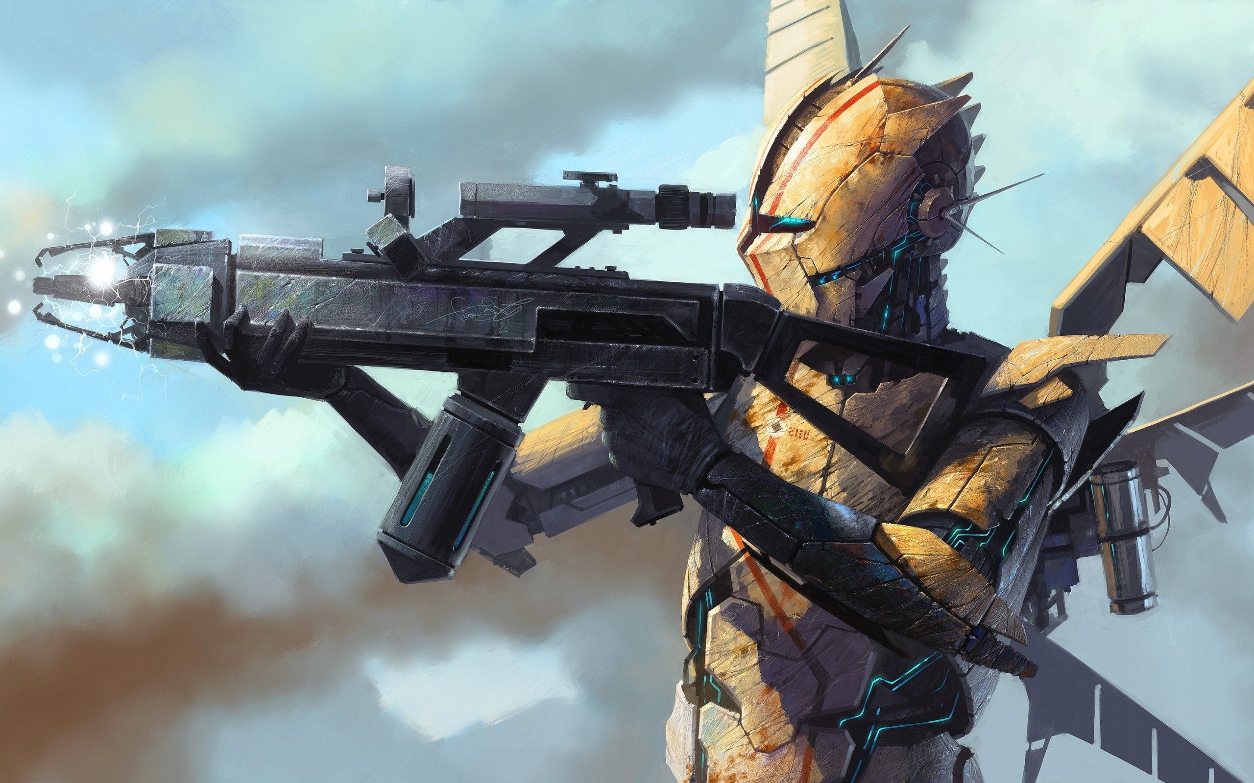 General 2560x1600 artwork science fiction robot weapon futuristic aiming machine