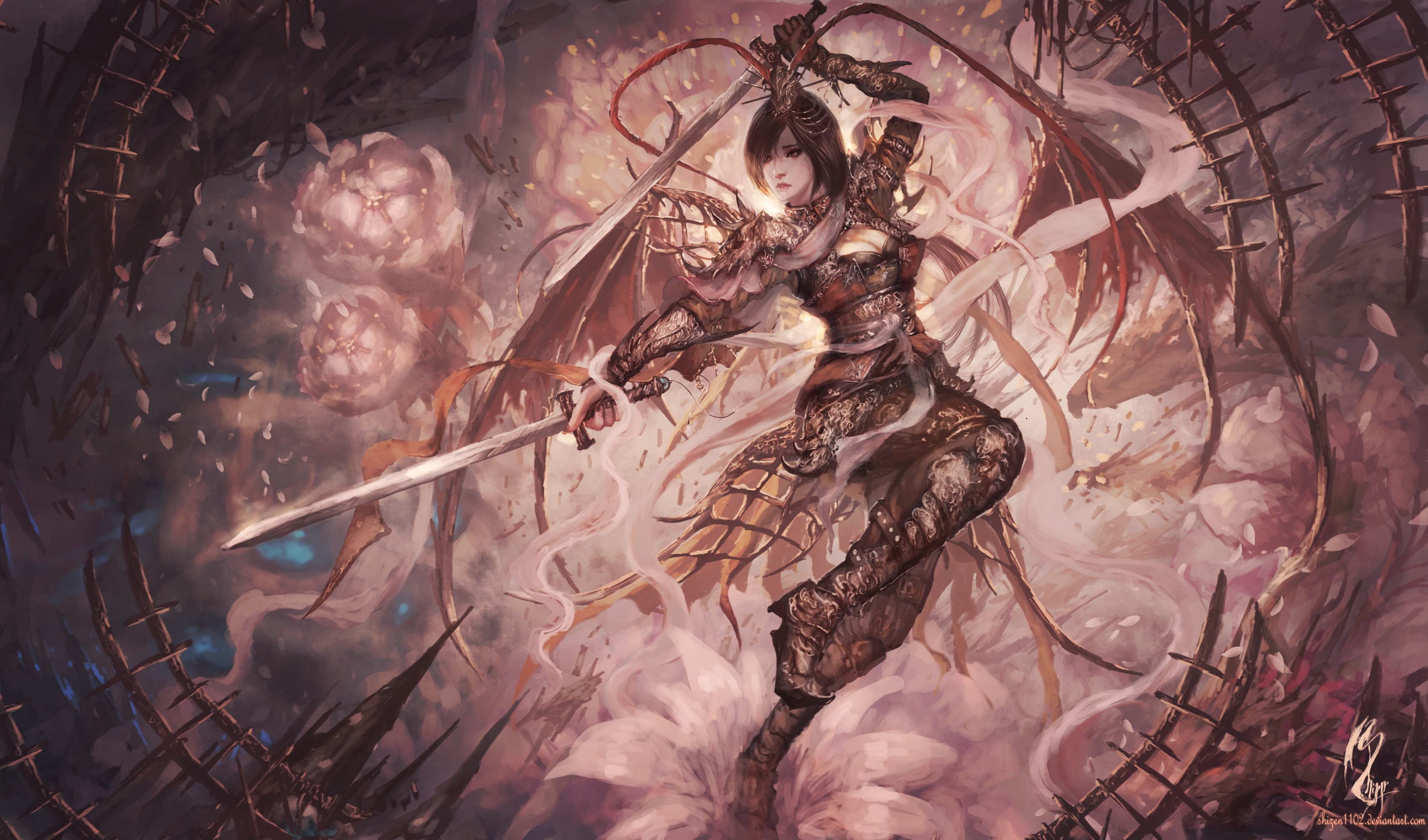 General 3400x2000 fantasy art fantasy girl sword warrior women women with swords Asian