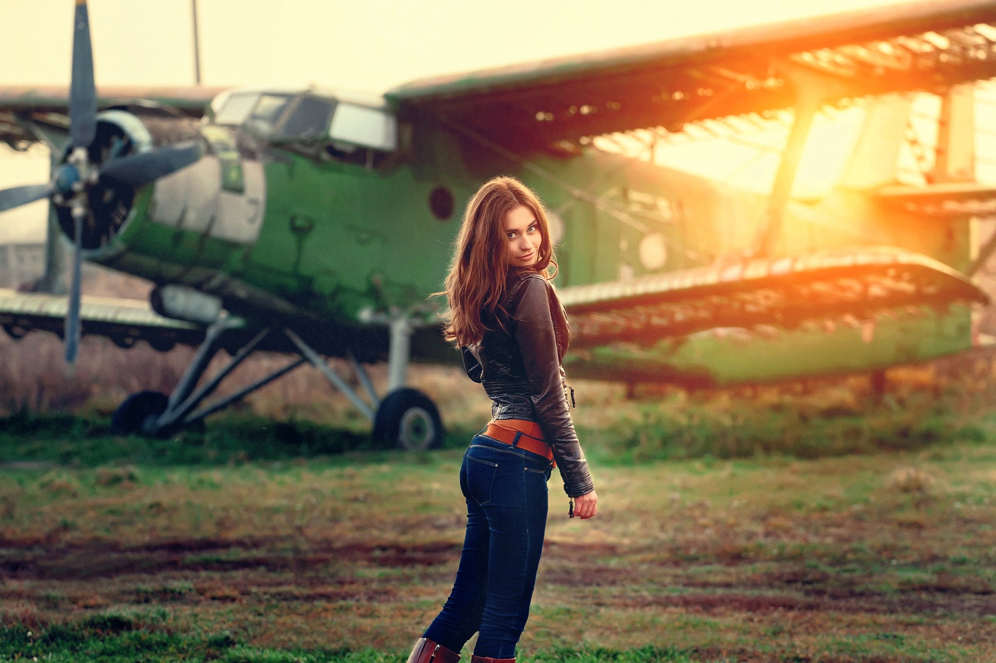 People 2048x1365 aircraft women women outdoors model Antonov An-2 vehicle women with planes standing propeller looking at viewer jeans sunlight