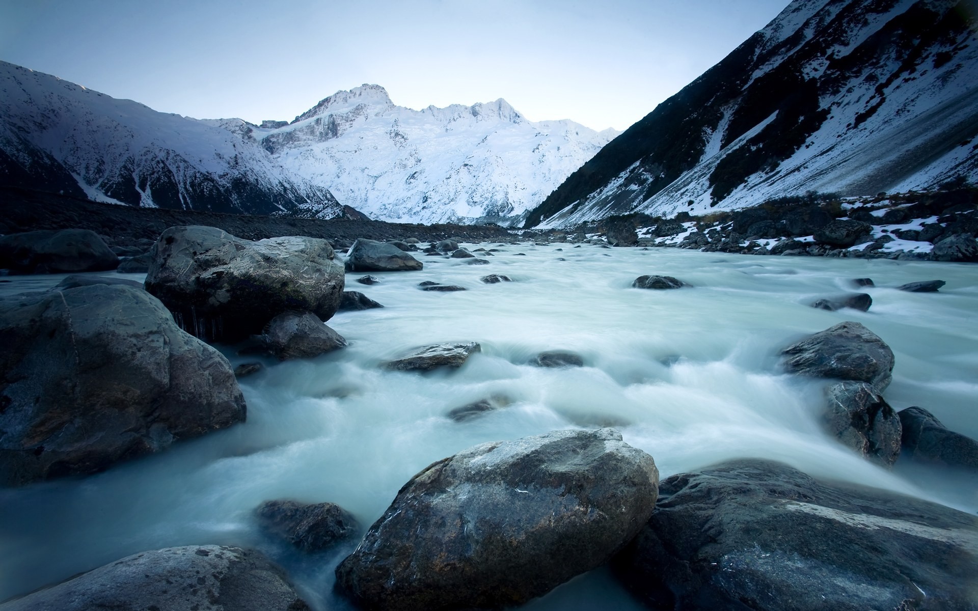 General 1920x1200 photography nature landscape water river mountains rocks glacier New Zealand