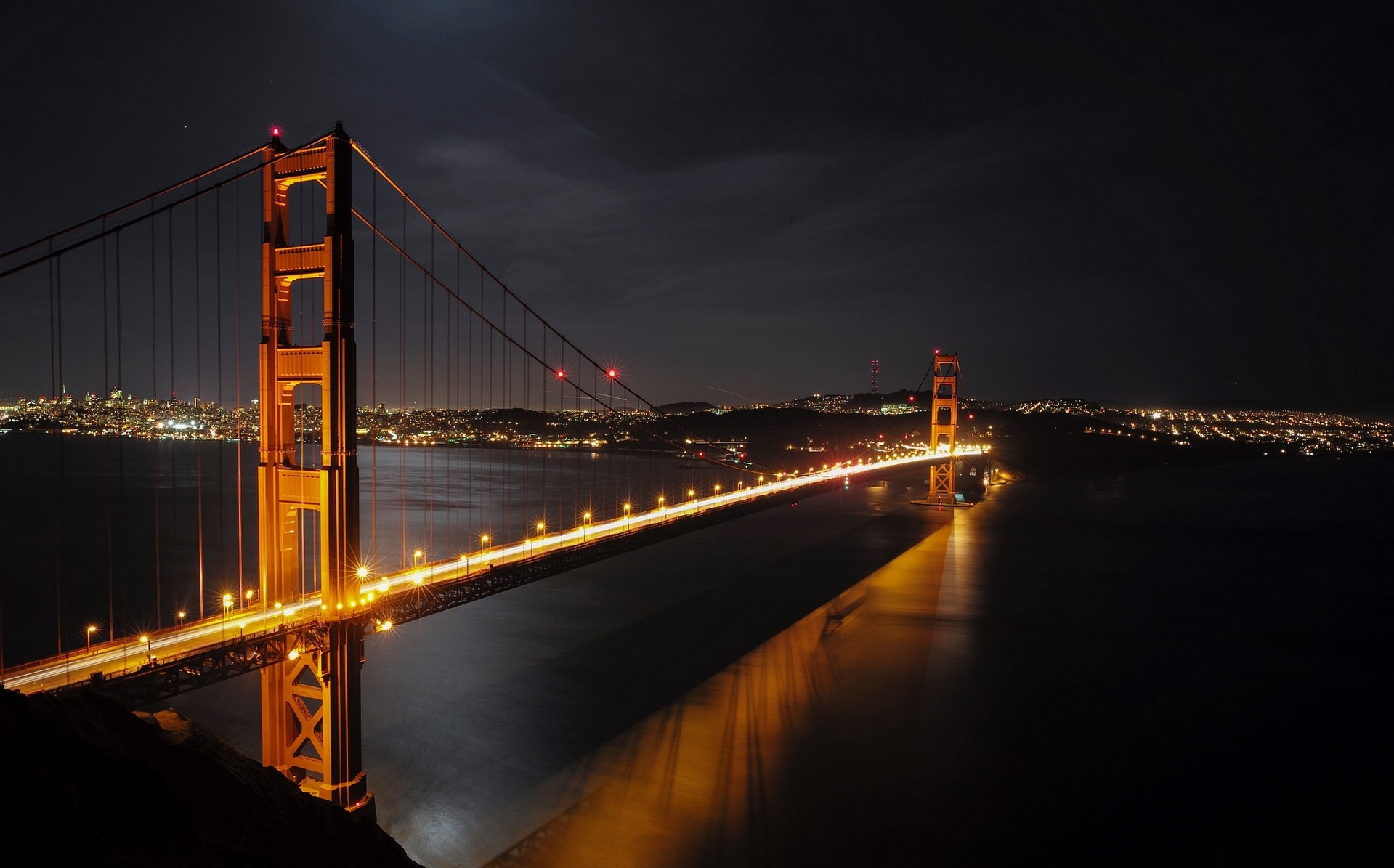 General 1919x1195 bridge Golden Gate Bridge night suspension bridge USA lights dark low light