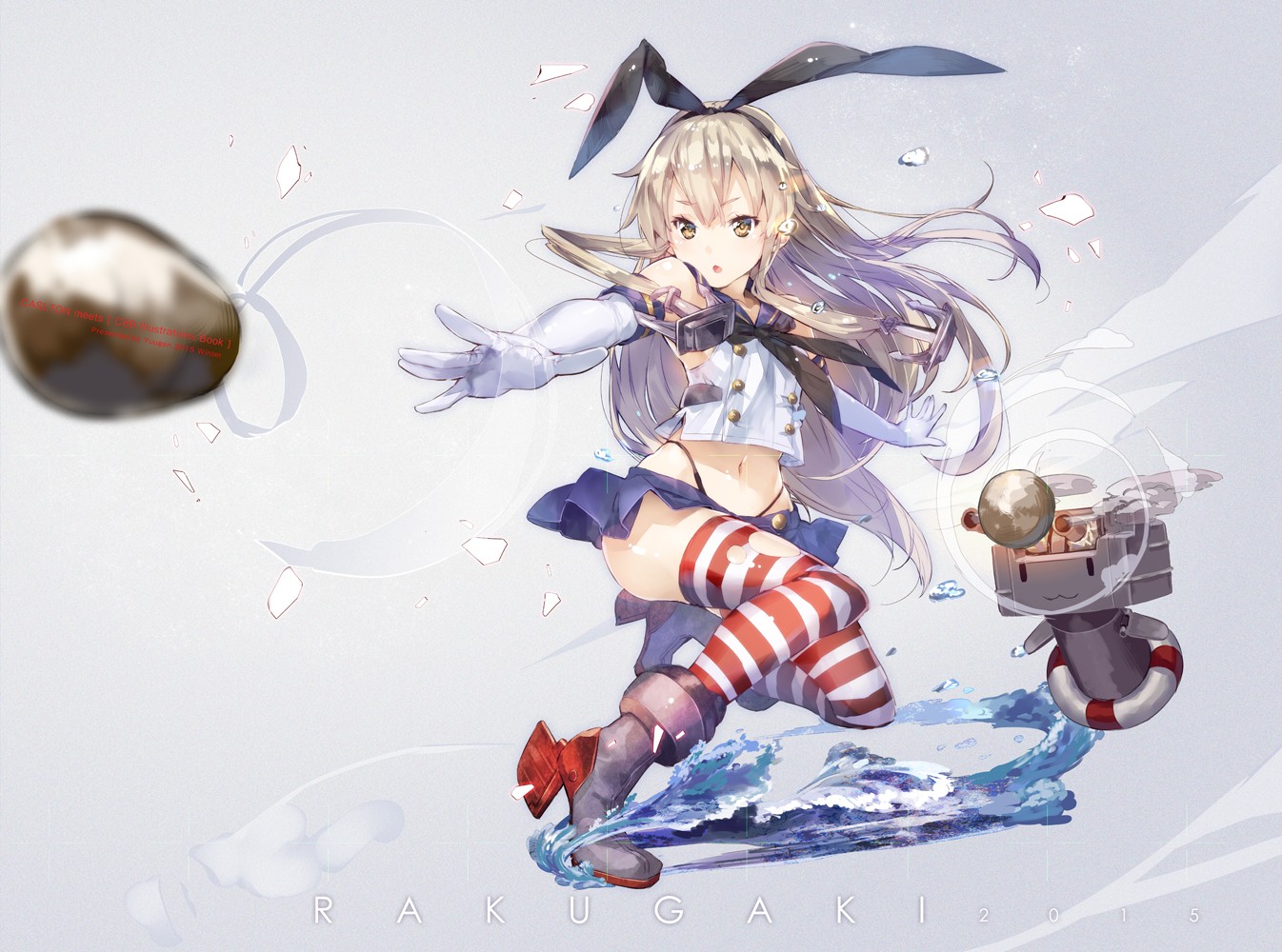 Anime 1346x1000 Kantai Collection thigh-highs Shimakaze (Kancolle) Rensouhou-chan anime girls anime simple background stockings striped stockings long hair bunny ears belly