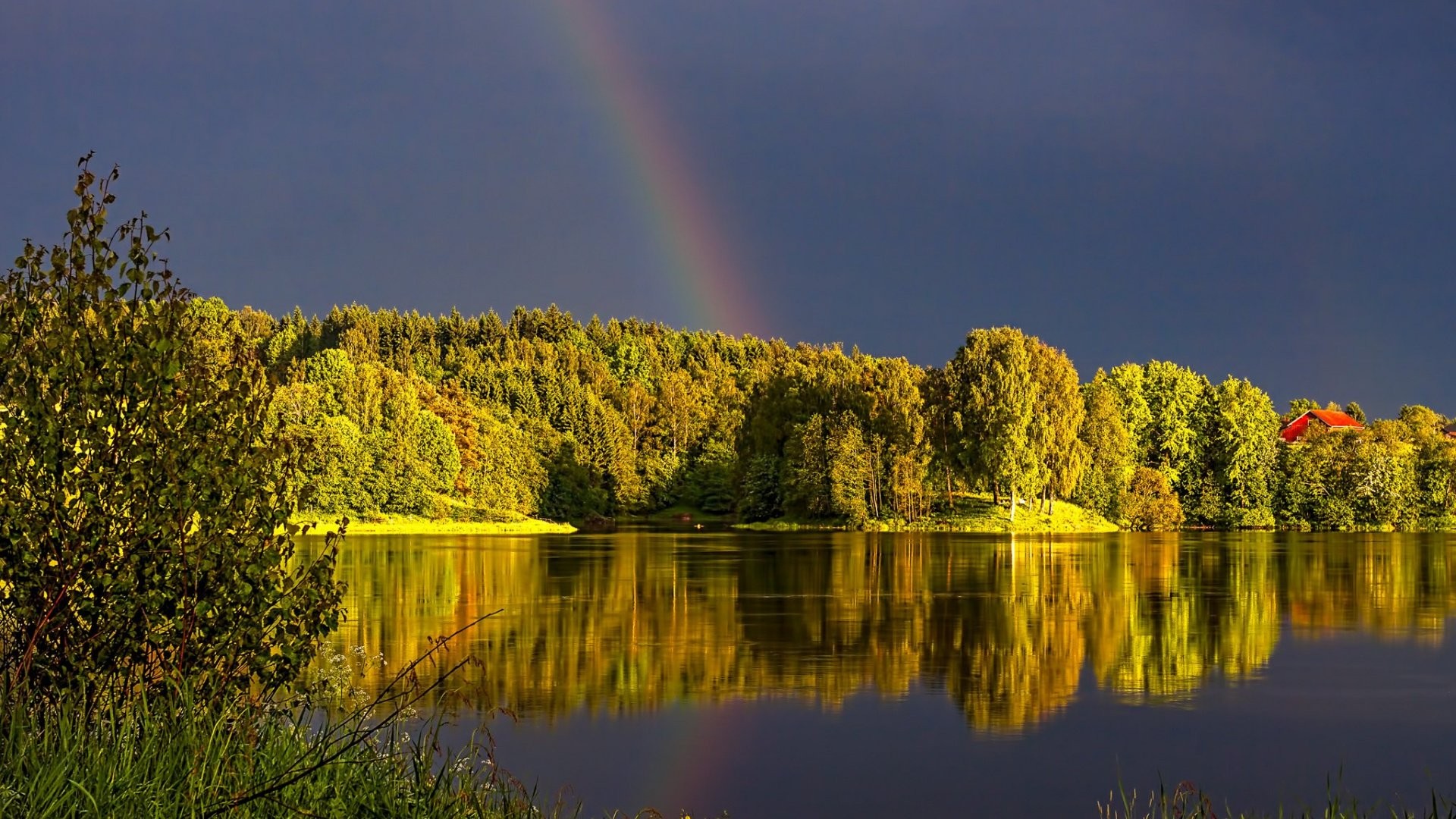 General 1920x1080 rainbows sky landscape trees nature reflection