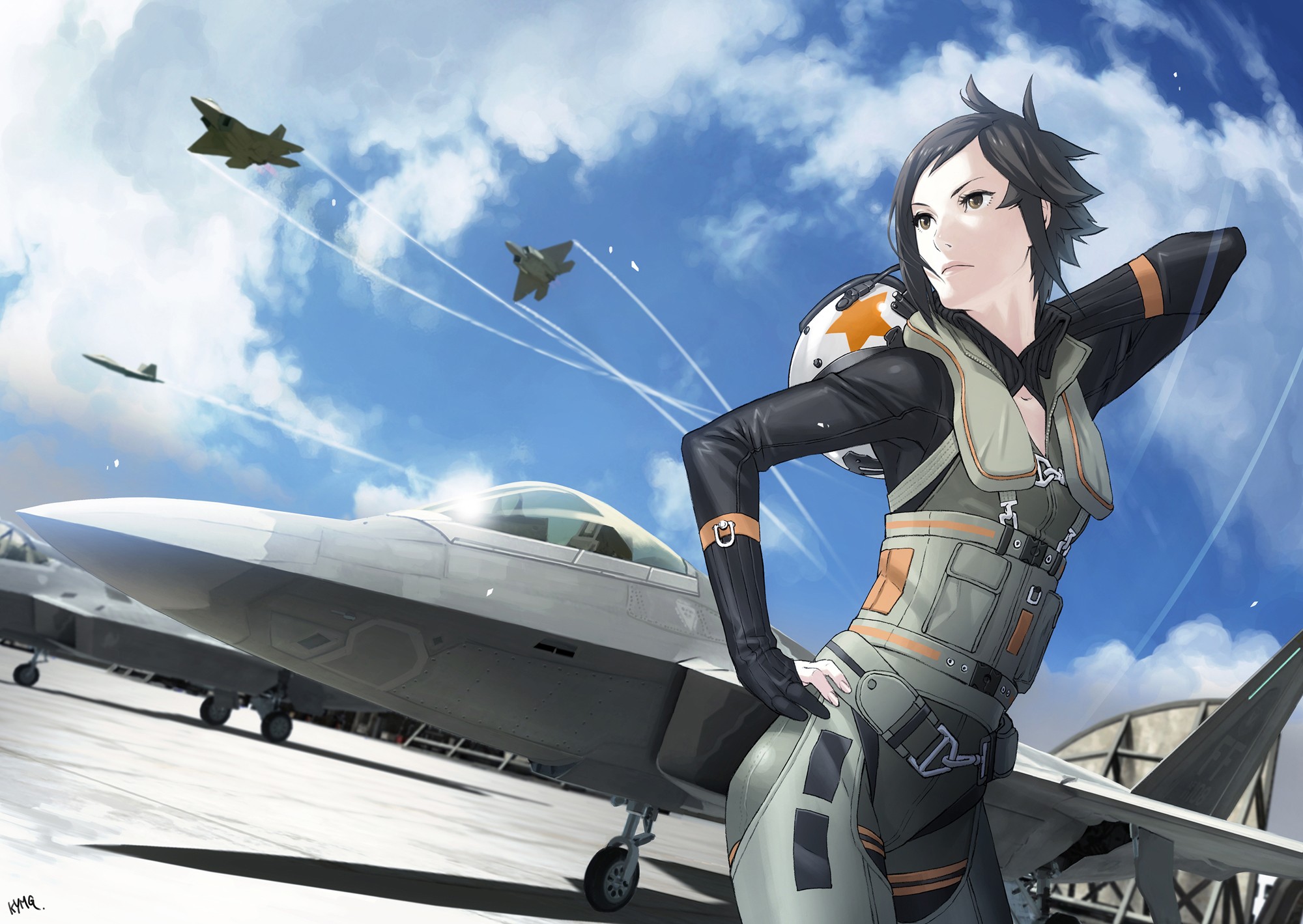 Anime 2000x1419 anime anime girls F-22 Raptor short hair jet fighter Ace Combat Kei Nagase video game art military aircraft video games video game girls vehicle military vehicle
