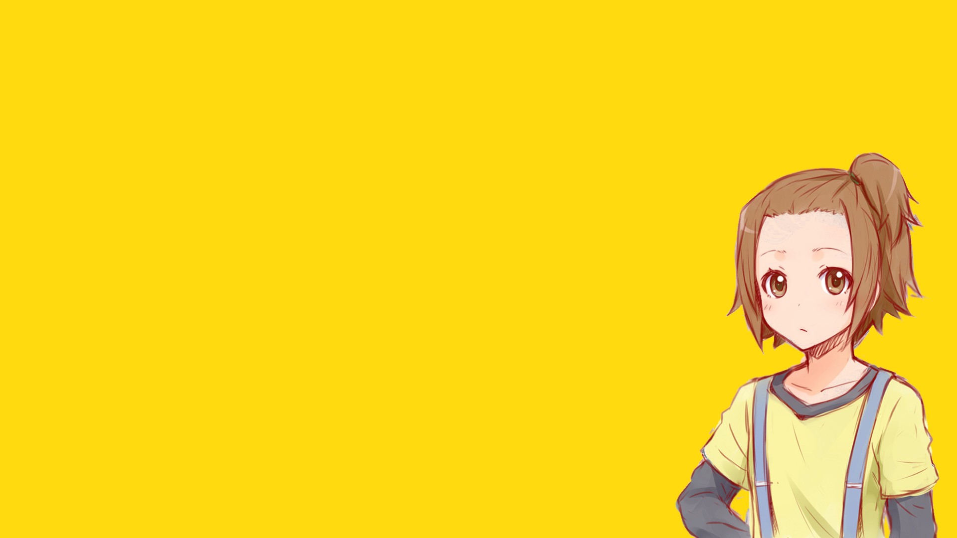 Anime 1920x1080 K-ON! Tainaka Ritsu simple background yellow background anime anime girls