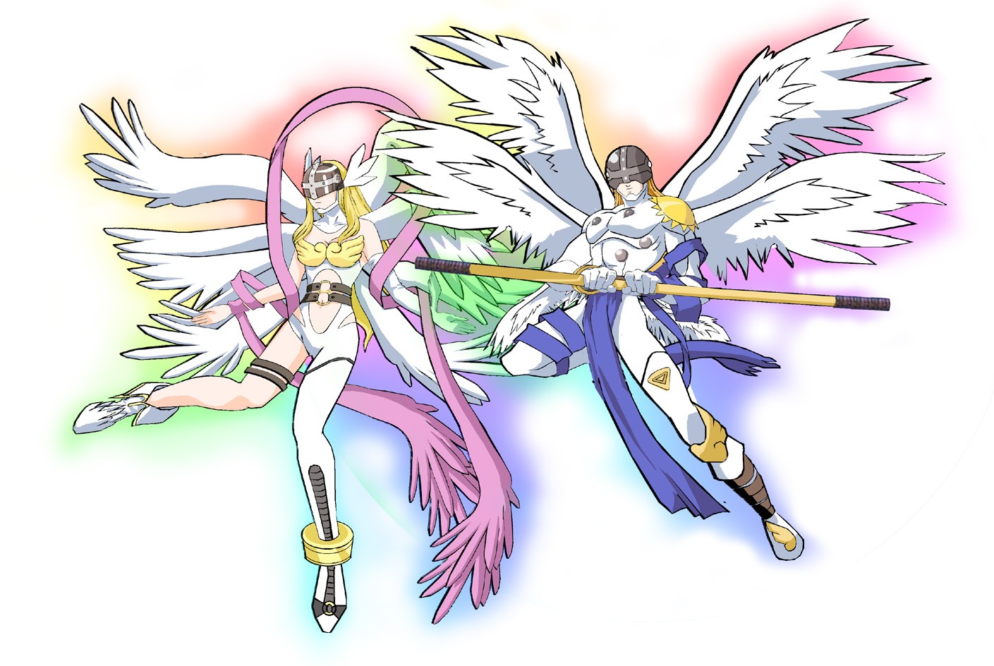 Anime 1409x944 angewomon fantasy art fantasy girl wings colorful simple background white background