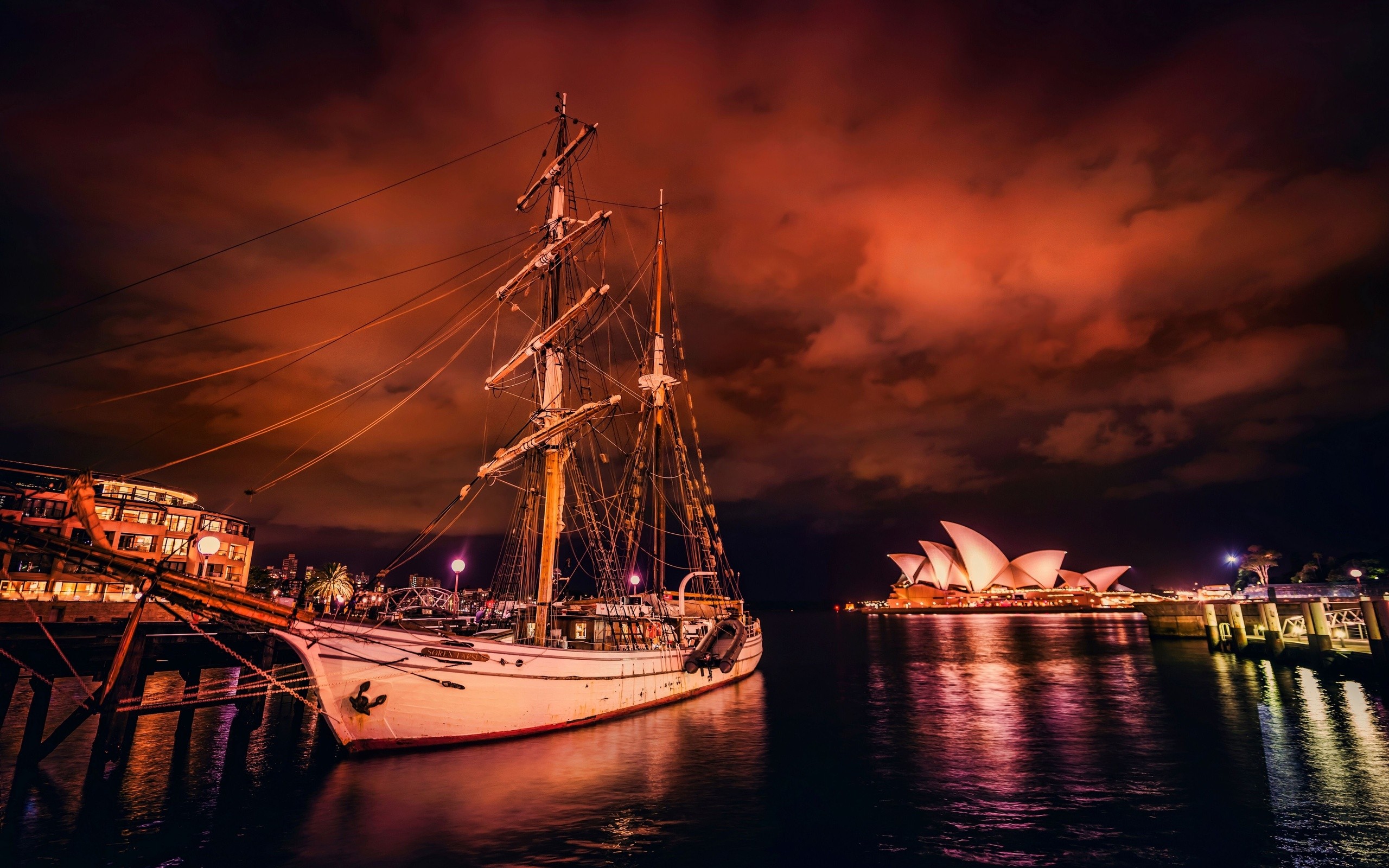 General 2560x1600 Sydney Sydney Opera House sailing ship ship sky vehicle night rigging (ship) low light