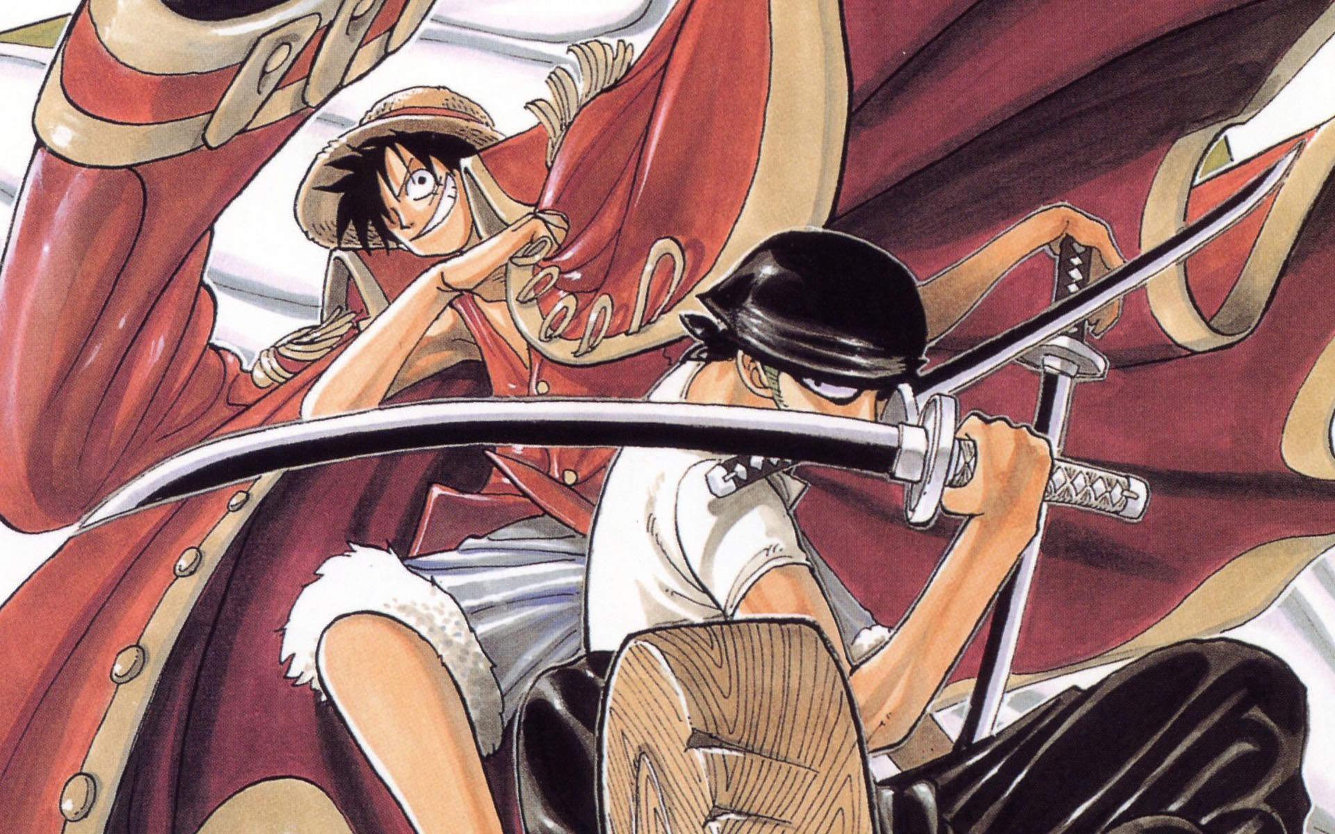 Anime 1920x1200 One Piece Roronoa Zoro Monkey D. Luffy anime sword katana weapon anime boys