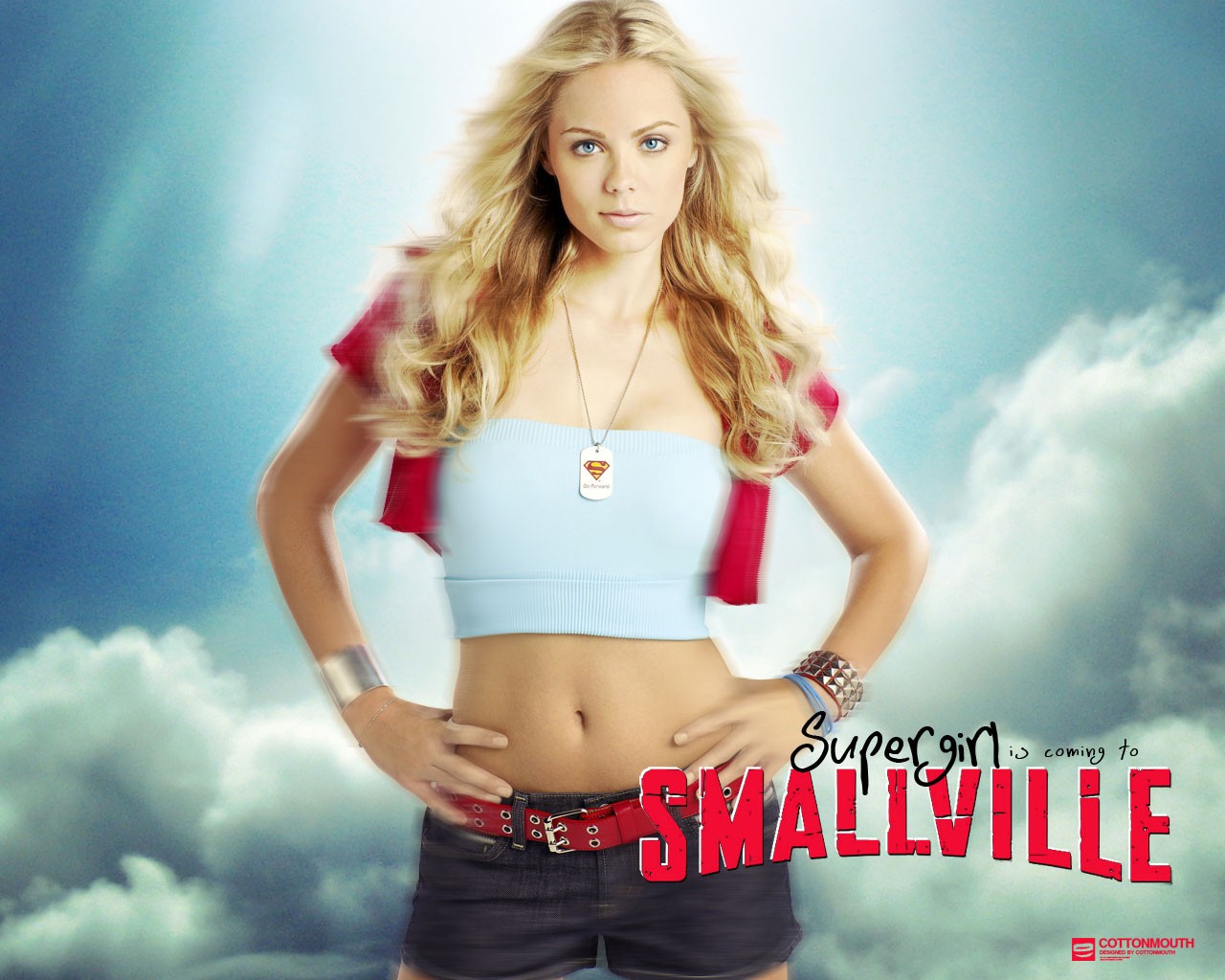 People 1280x1024 Smallville Supergirl TV series promotional Laura Vandervoort Canadian Canadian women women actress blonde long hair top belly slim body bare midriff standing looking at viewer superheroines necklace bracelets