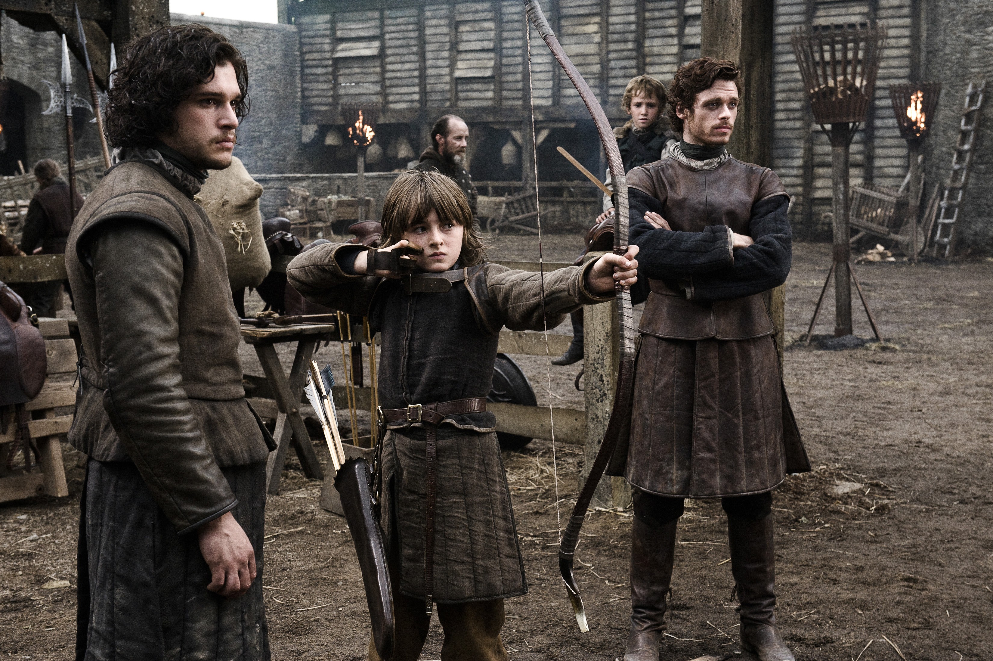 General 3300x2196 Game of Thrones Jon Snow Robb Stark Bran Stark Brandon Stark Kit Harington TV series actor children men bow