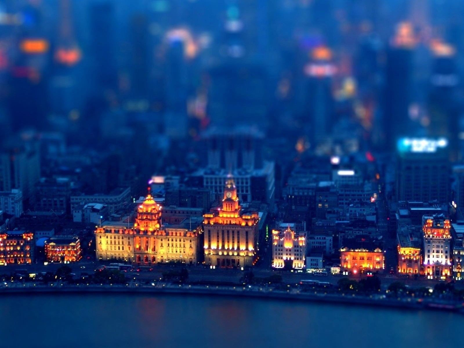 General 1600x1200 tilt shift cityscape city Shanghai lights digital art blurred Asia China