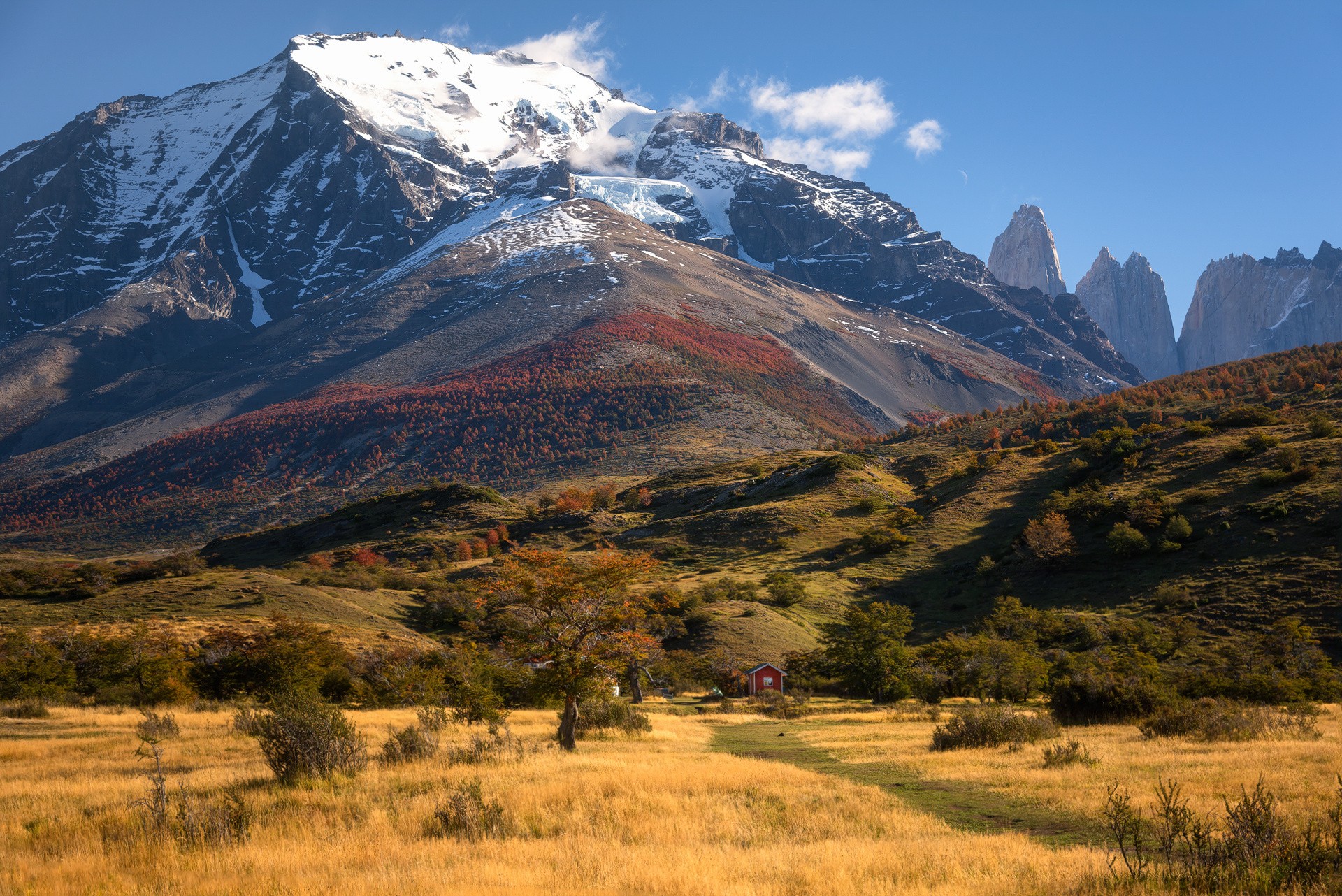 General 1920x1282 nature landscape mountains trees shrubs snowy peak Chile cottage grass South America snowy mountain