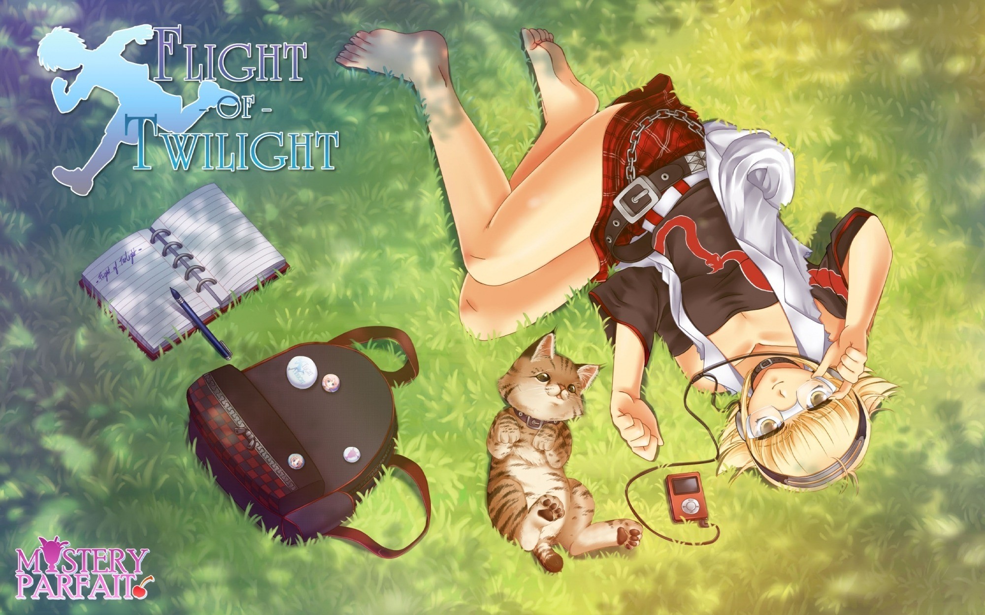 Anime 2000x1250 anime Vocaloid cats blonde grass anime girls