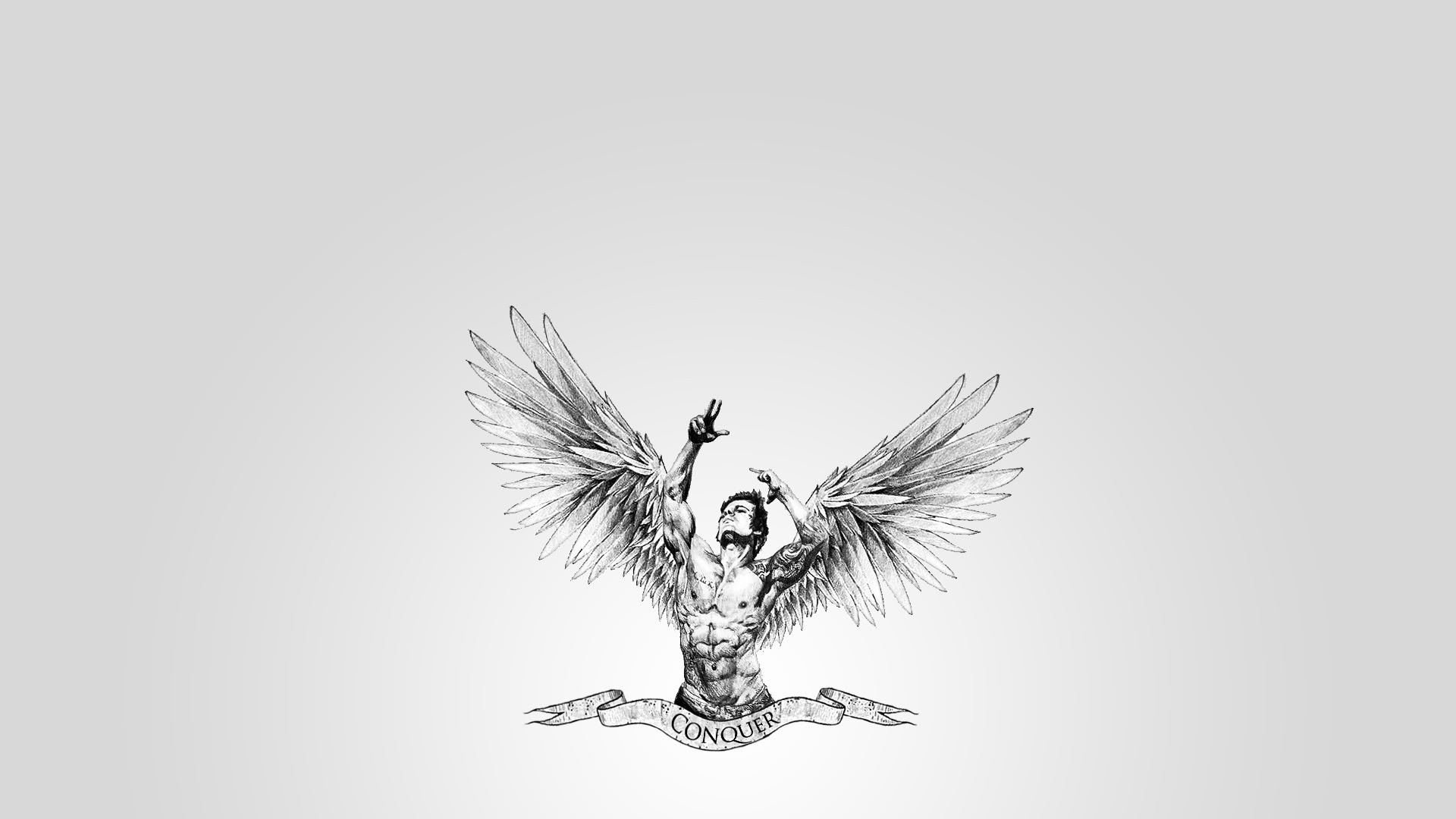 General 1920x1080 Zyzz men simple background wings monochrome minimalism drawing shirtless