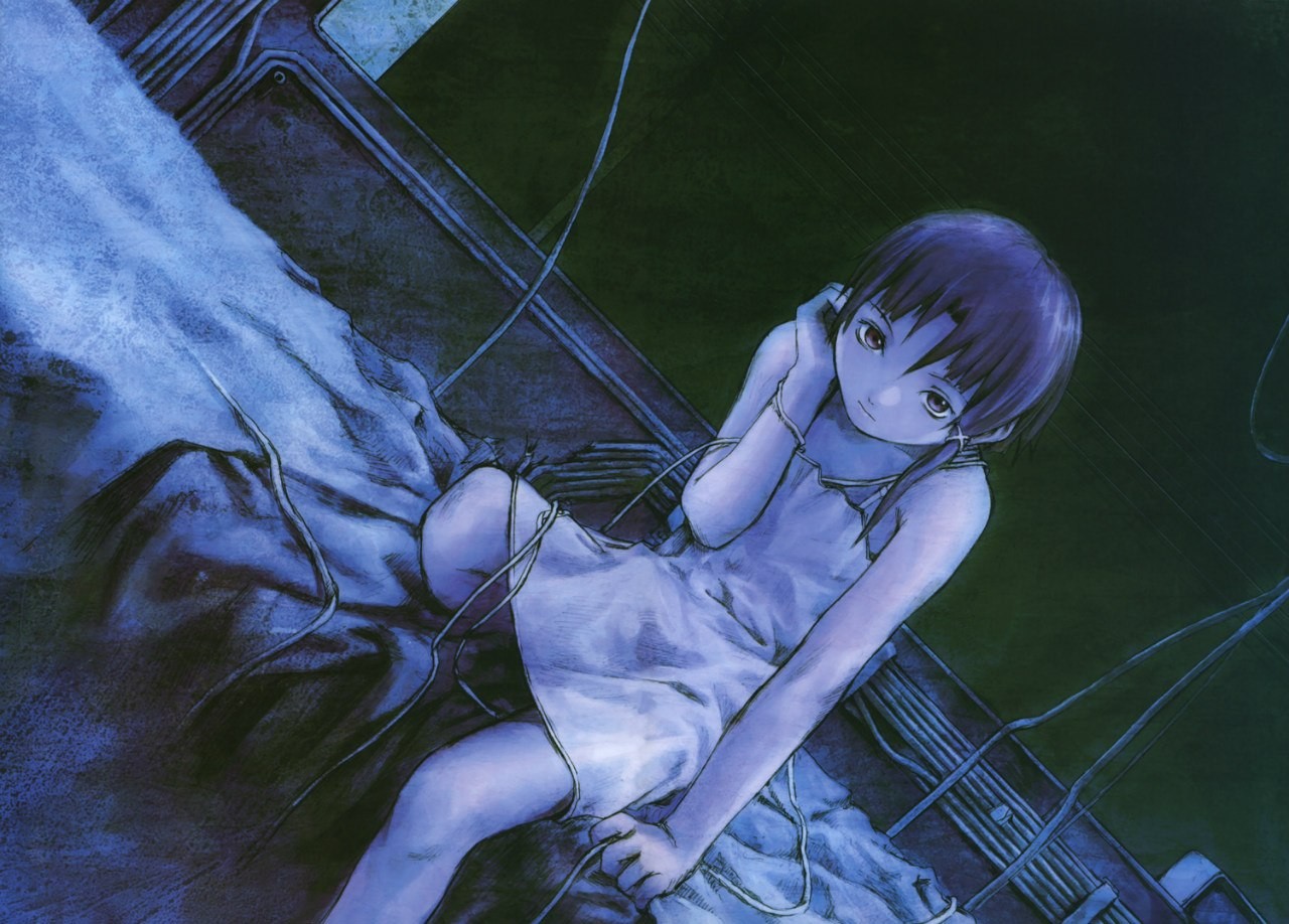 Anime 1280x918 Serial Experiments Lain anime girls Lain Iwakura anime sad alone sitting dark
