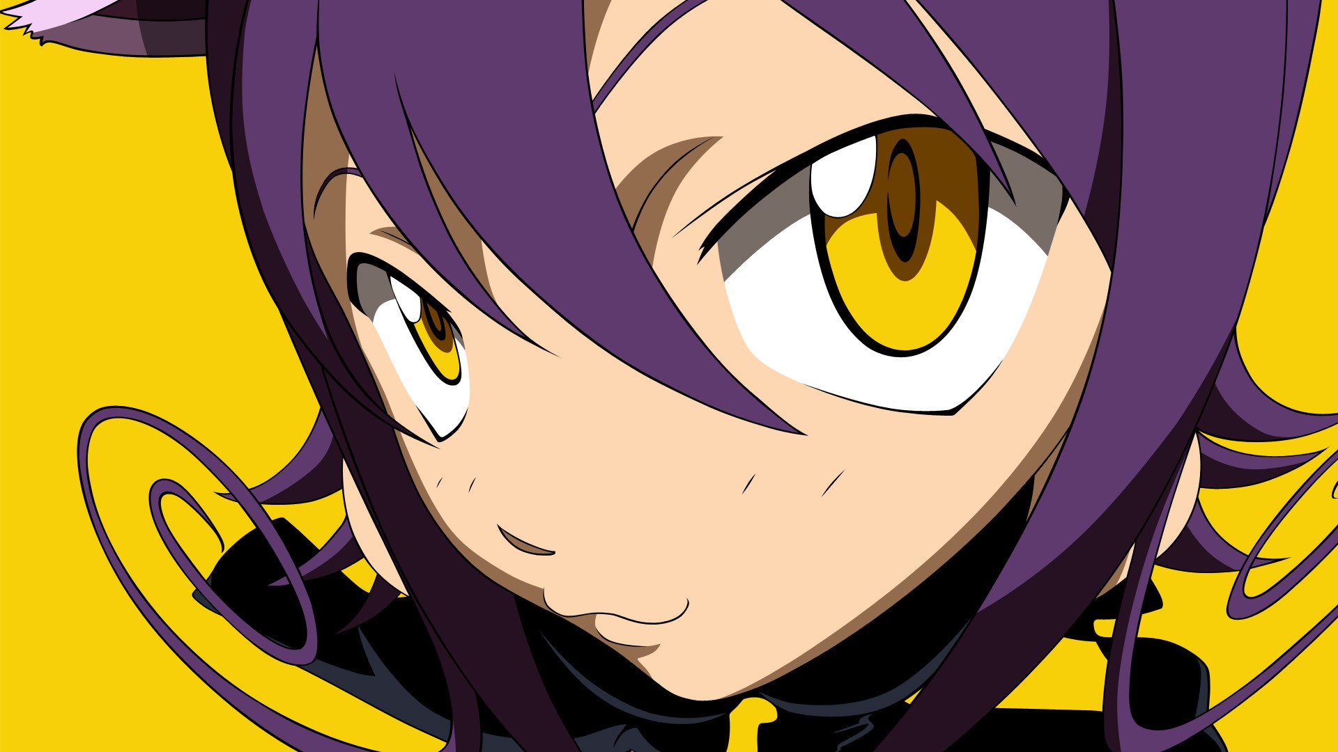 Anime 1920x1080 anime girls anime yellow background yellow eyes purple hair Soul Eater looking at viewer simple background face closeup