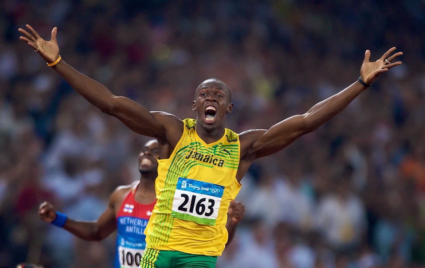 People 1400x884 Usain Bolt men athletes muscles open mouth Jamaica sport arms up