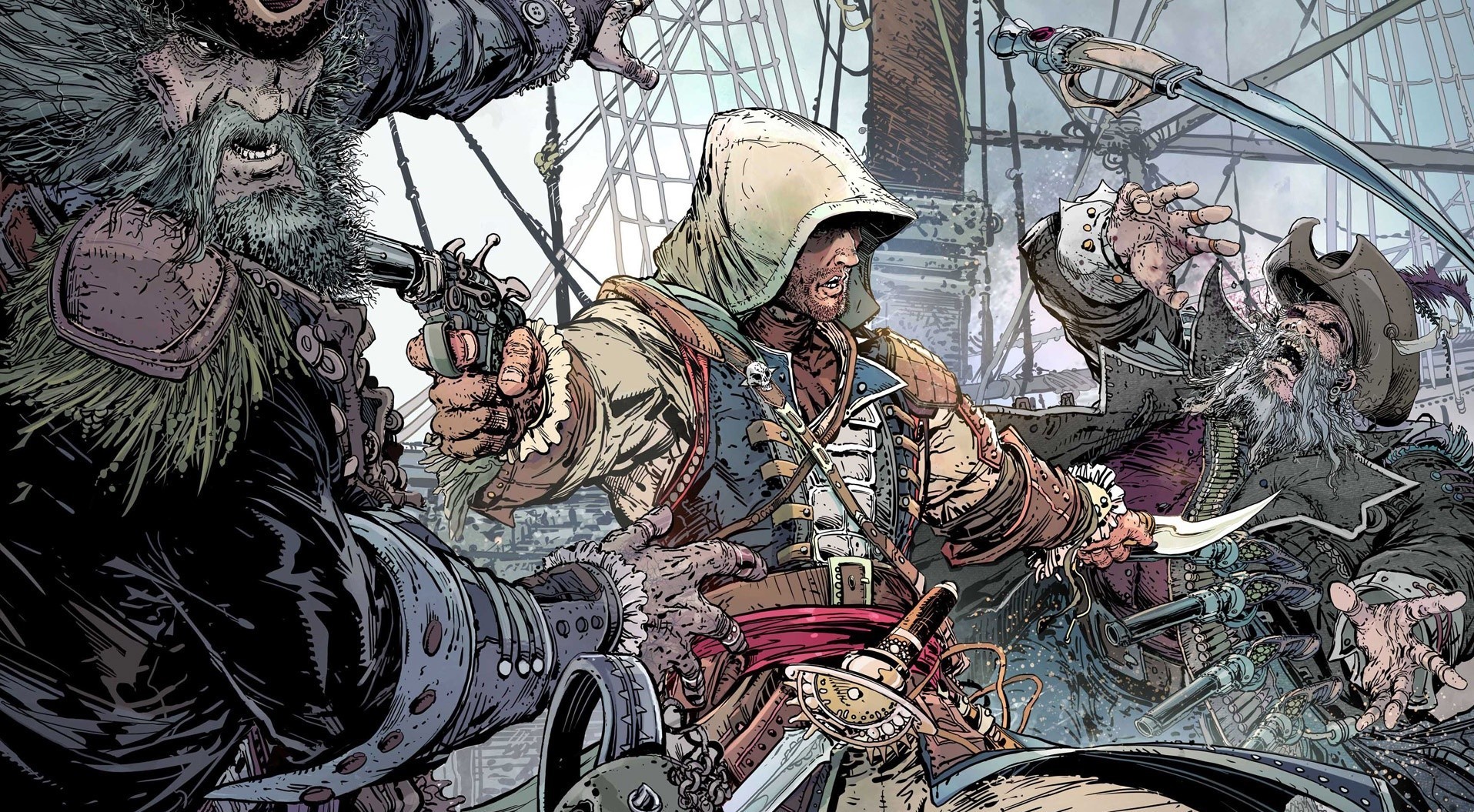 General 1915x1055 Assassin's Creed: Black Flag Edward Kenway video games PC gaming video game art video game men gun weapon hoods pirates dual wield