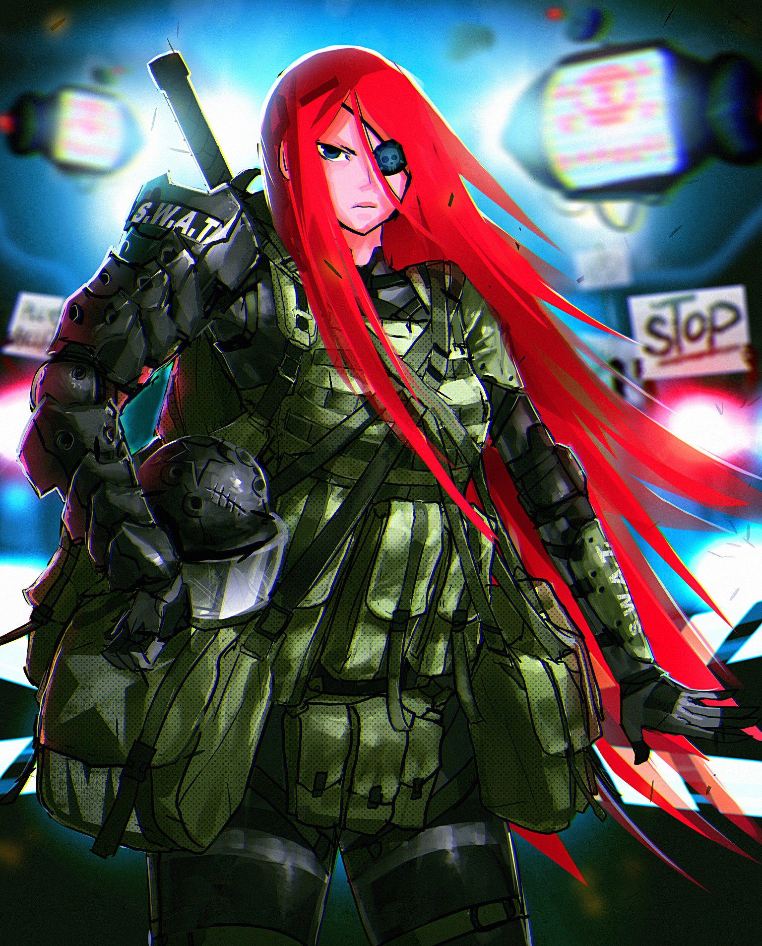 General 1536x1906 anime girls anime redhead long hair eyepatches armor